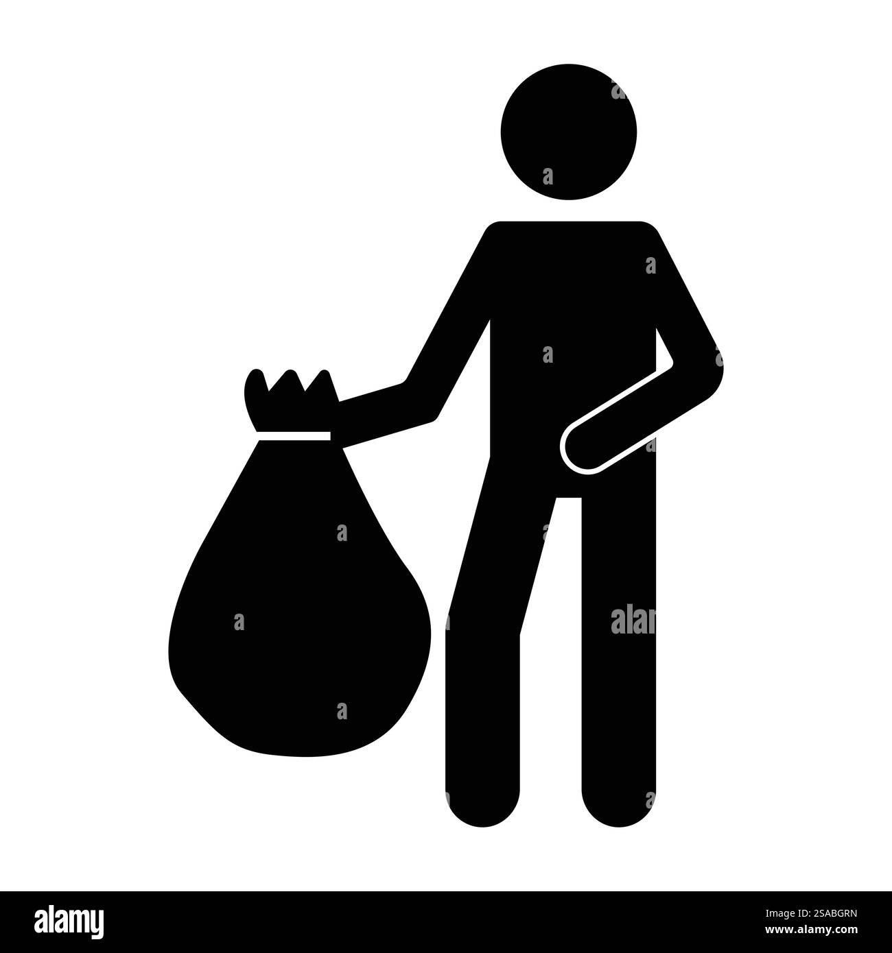 Semplice illustrazione vettoriale di una persona che tiene in mano un sacco per la spazzatura, che simboleggia la pulizia e gli sforzi della comunità verso la gestione dei rifiuti e la tutela dell'ambiente. Illustrazione Vettoriale