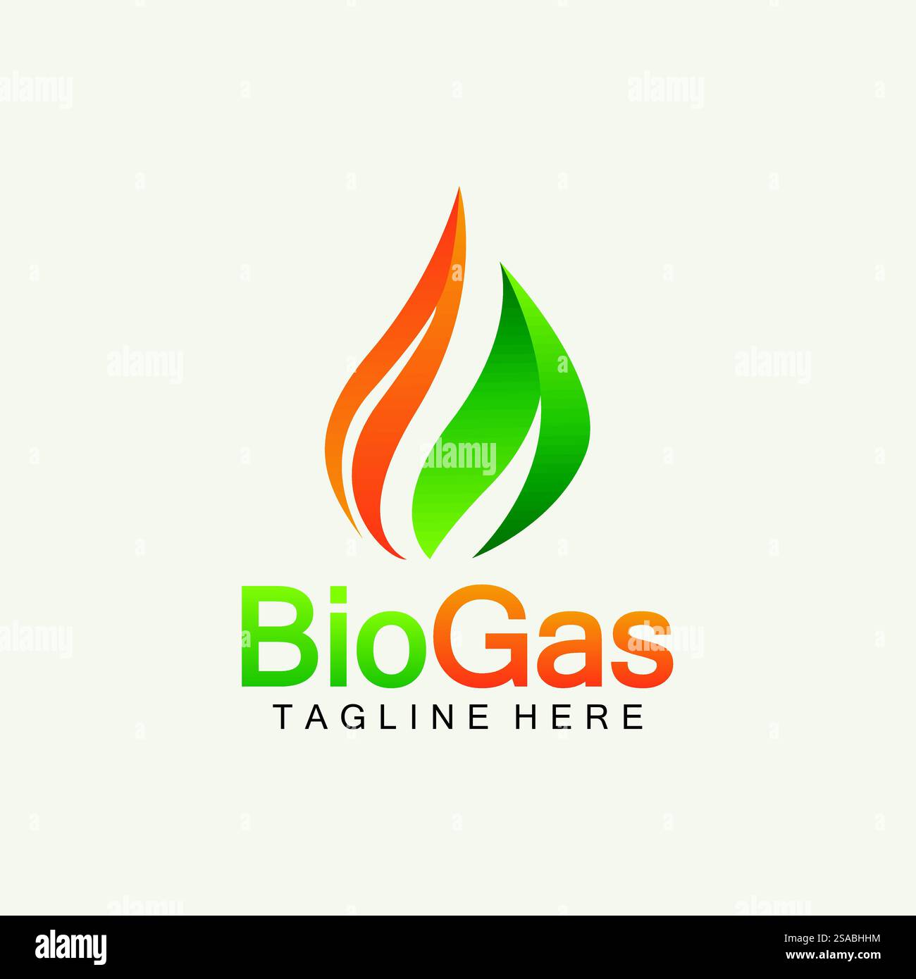 Logo biogas. Logo petrolio e gas. Logo energia biogas con elementi fuoco e foglia Illustrazione Vettoriale