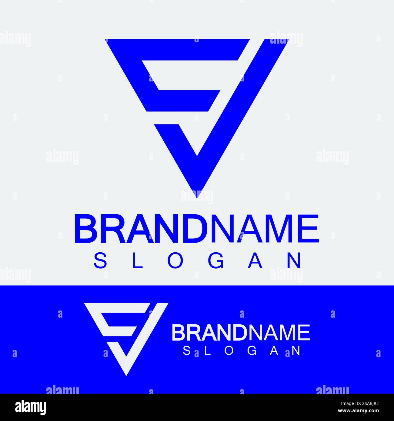 Logo creativo a lettera CV o VC monogramma a forma di triangolo invertito. Illustrazione Vettoriale