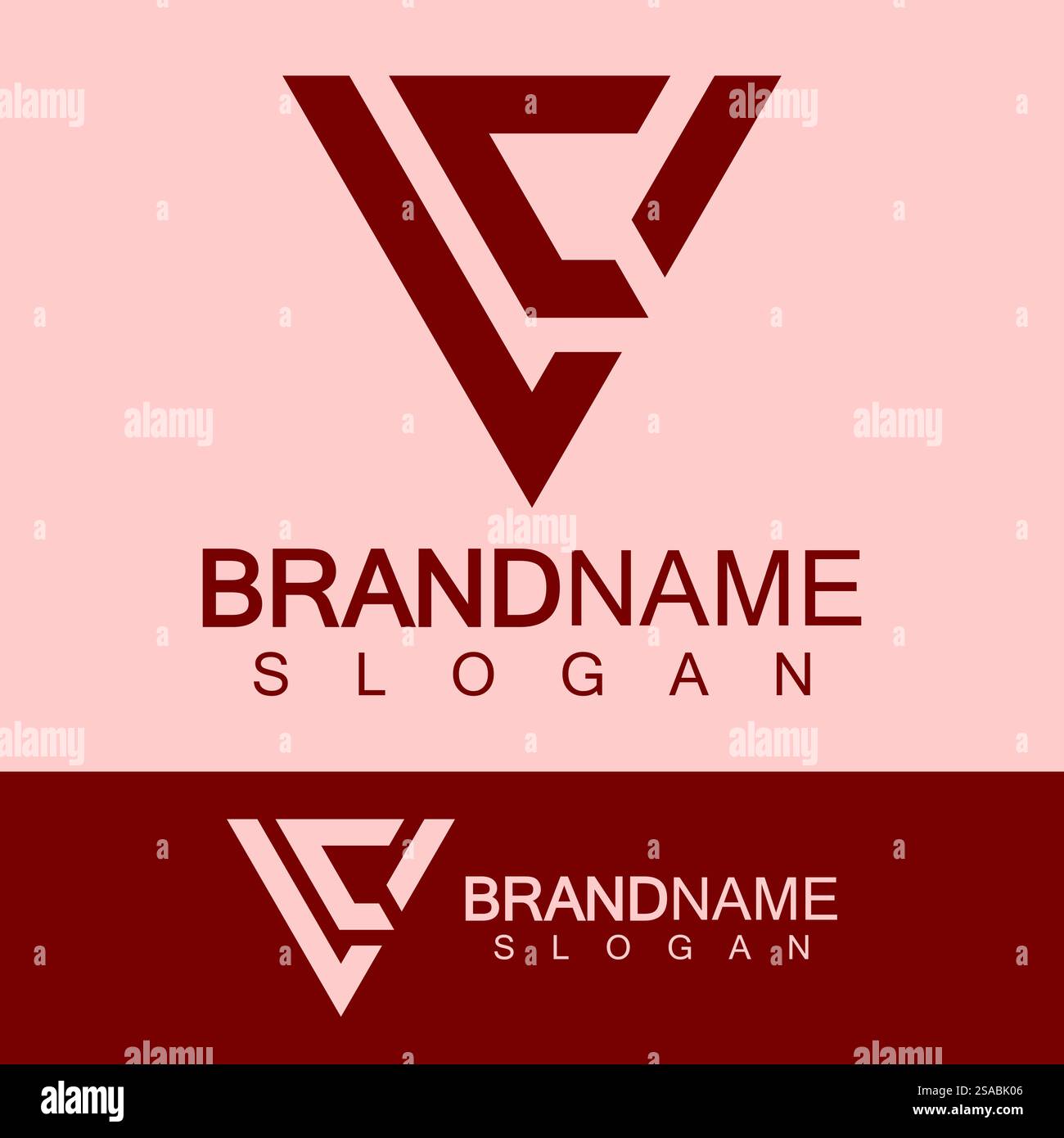 Logo creativo a lettera CV o VC monogramma a forma di triangolo invertito. Illustrazione Vettoriale