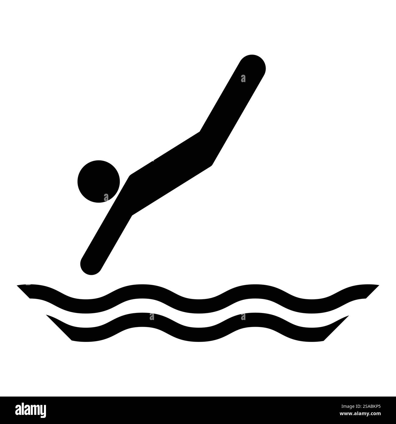 Un'icona semplice ed elegante di una persona che si tuffa in acqua, che rappresenta sport acquatici e attività ricreative. Perfetto per progetti a tema estivo. Illustrazione Vettoriale
