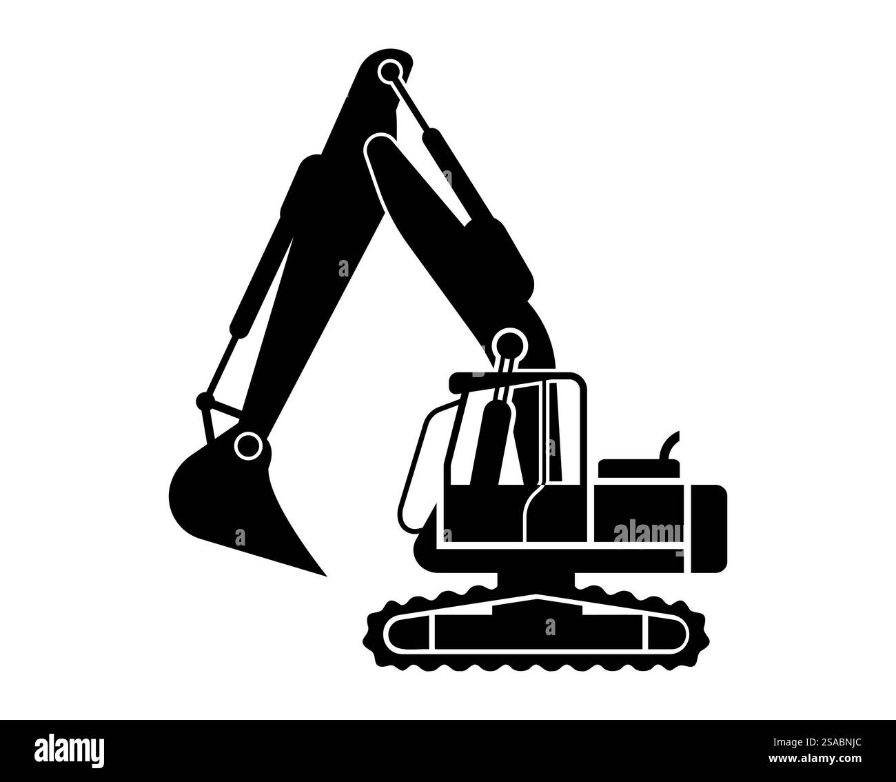 La silhouette audace di un escavatore mette in risalto le sue caratteristiche essenziali. Questa immagine rappresenta l'edilizia, i macchinari pesanti e i lavori di scavo, ideale per temi industriali. Illustrazione Vettoriale