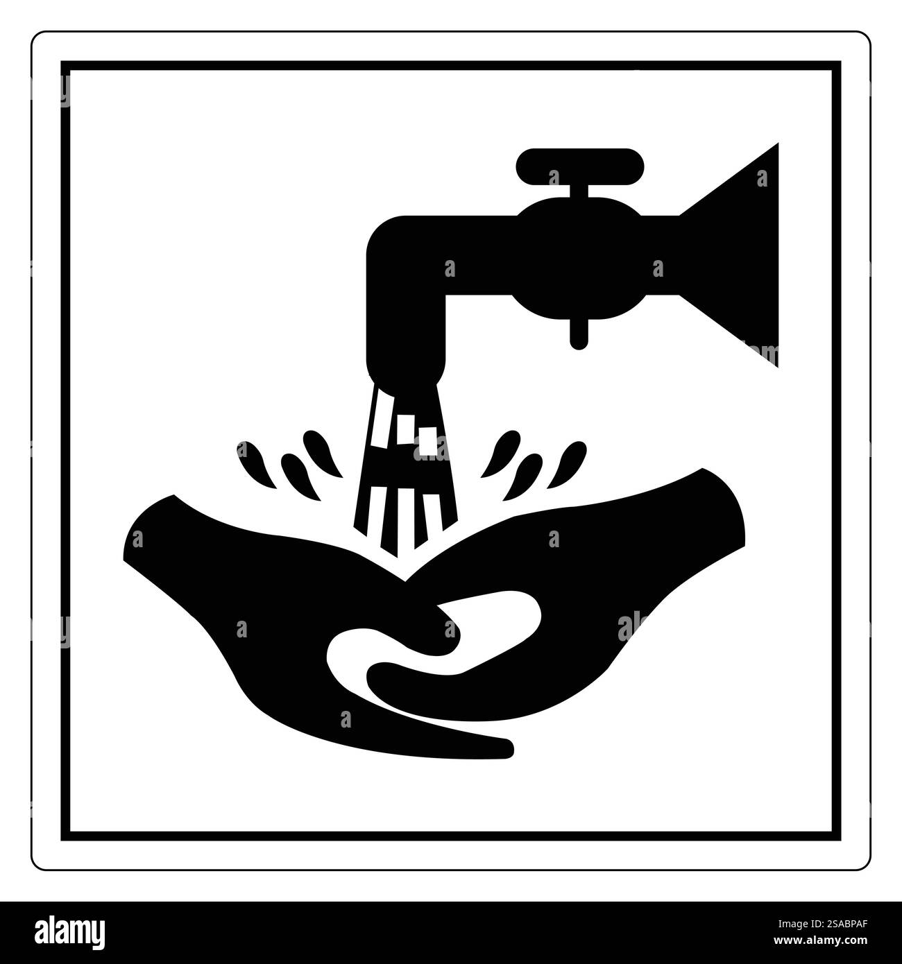 Questa grafica mostra le mani posizionate per ricevere l'acqua da un rubinetto, simboleggiando le pratiche di pulizia e igiene in uno stile minimalista. Illustrazione Vettoriale