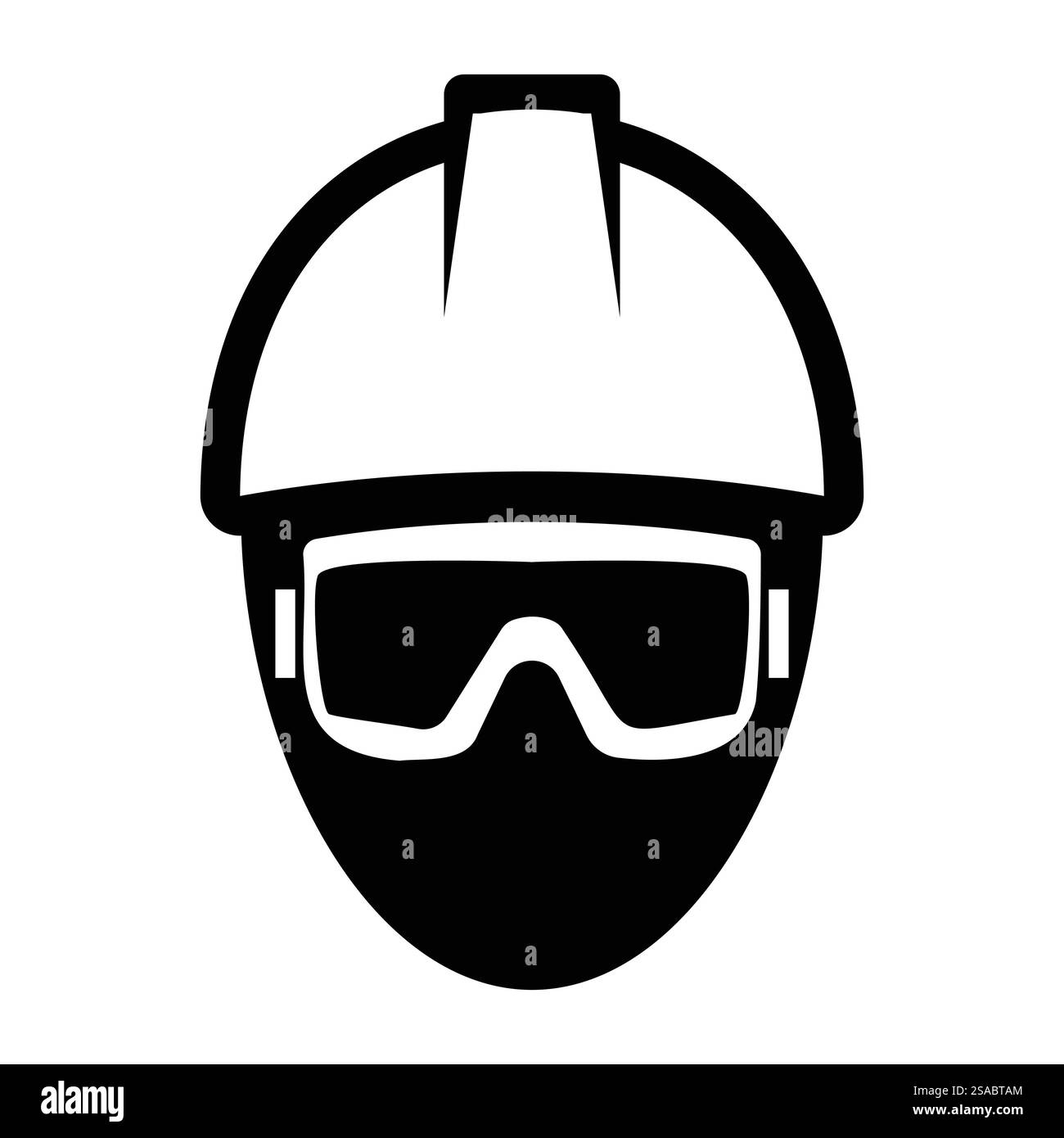 Un'icona minimalista con un lavoratore che indossa un casco e occhiali di sicurezza. Ideale per rappresentare la sicurezza e la professionalità in contesti edili e industriali. Illustrazione Vettoriale