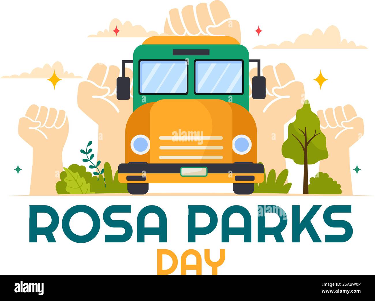 Illustrazione vettoriale del Rosa Parks Day con la First Lady dei diritti civili, manette e autobus sullo sfondo di un cartone animato piatto della National Holiday Celebration Illustrazione Vettoriale