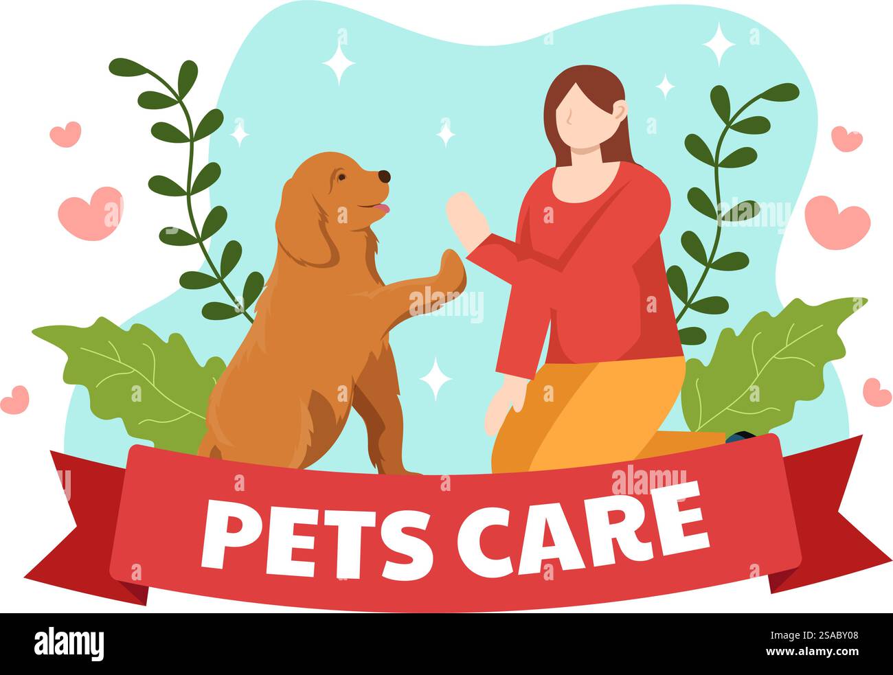 Animali domestici cura illustrazione vettoriale con ricovero per animali o clinica veterinaria per prendersi cura di cane o gatto in Healthcare disegno di sfondo di cartone animato piatto Illustrazione Vettoriale