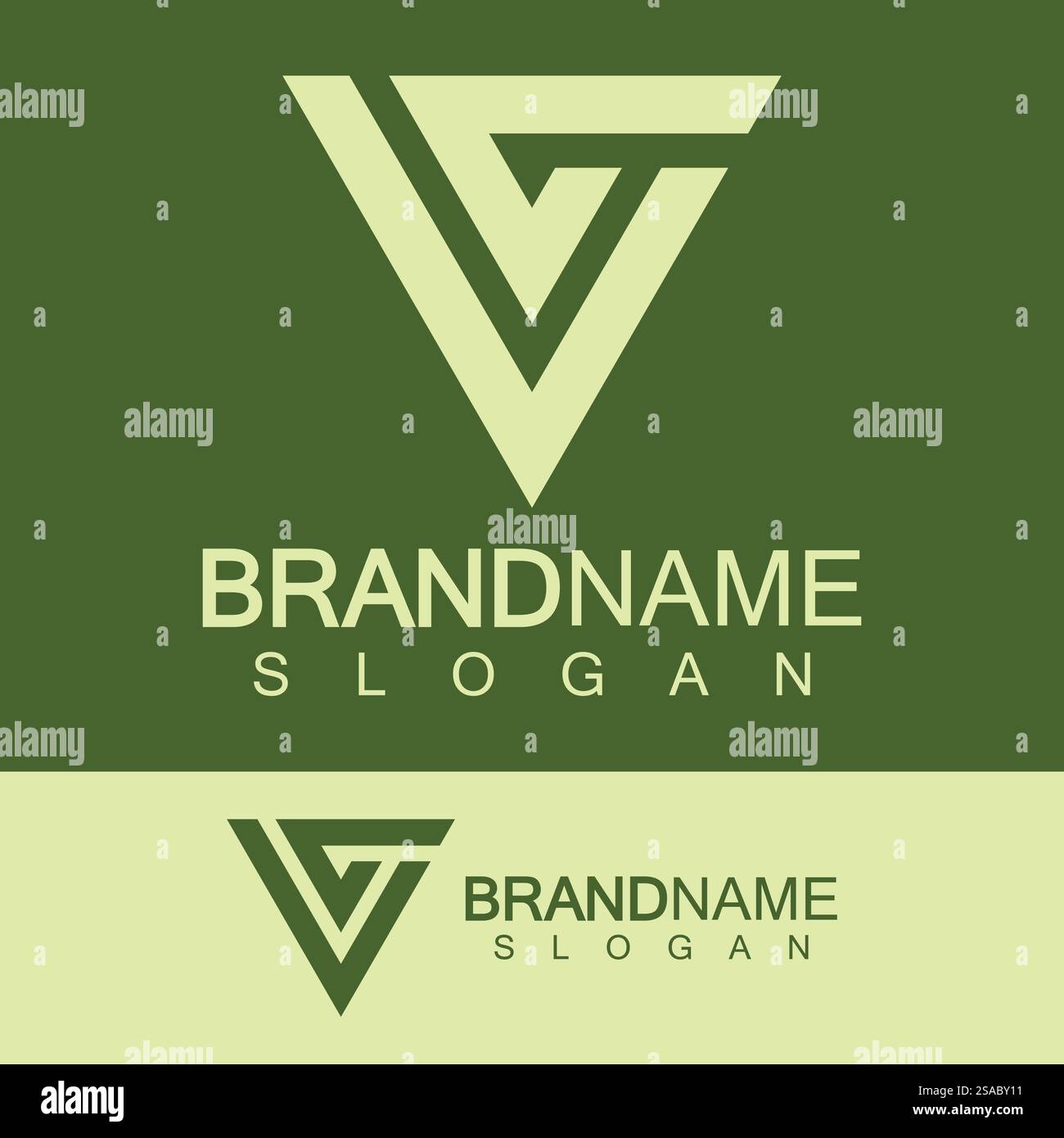 Logo creativo a lettera CV o VC monogramma a forma di triangolo invertito. Illustrazione Vettoriale