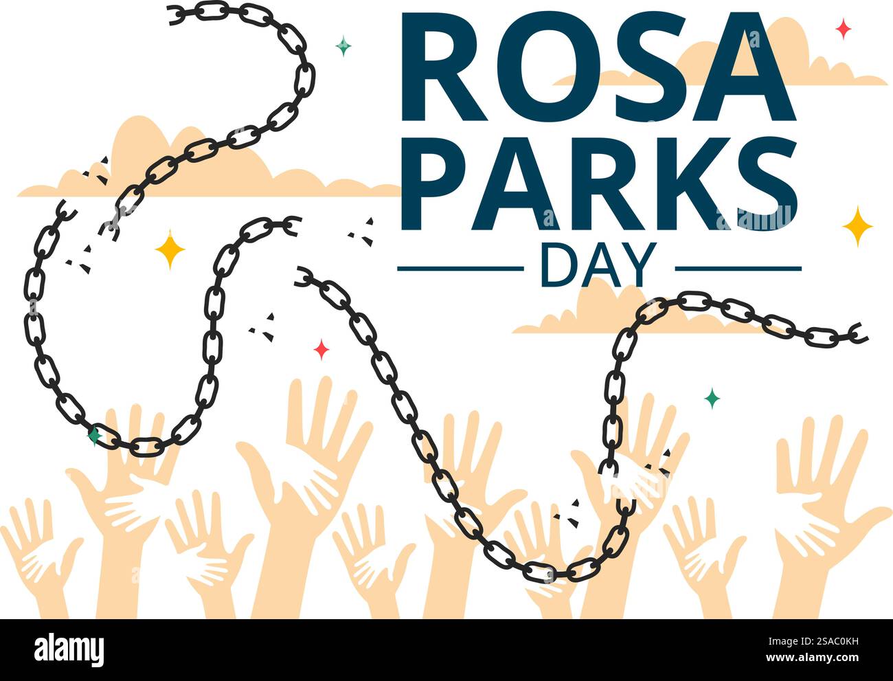 Illustrazione vettoriale del Rosa Parks Day con la First Lady dei diritti civili, manette e autobus sullo sfondo di un cartone animato piatto della National Holiday Celebration Illustrazione Vettoriale