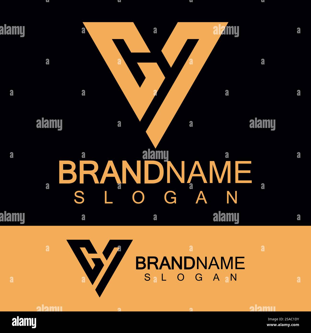 Logo creativo a lettera CV o VC monogramma a forma di triangolo invertito. Illustrazione Vettoriale