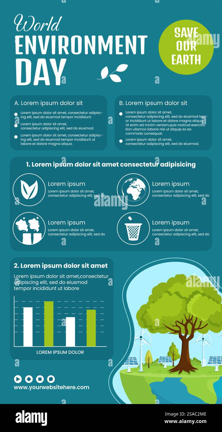 Infografica giornata ambiente Cartoon piatto modelli disegnati a mano illustrazione di sfondo Illustrazione Vettoriale