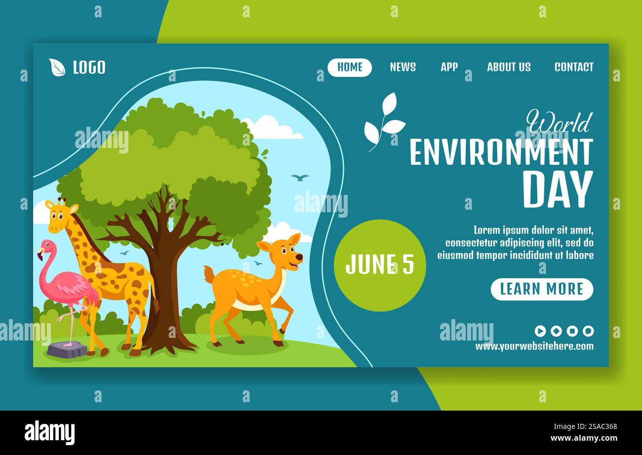 Giornata dell'ambiente Social Media Landing Page Cartoon modelli disegnati a mano illustrazione di sfondo Illustrazione Vettoriale