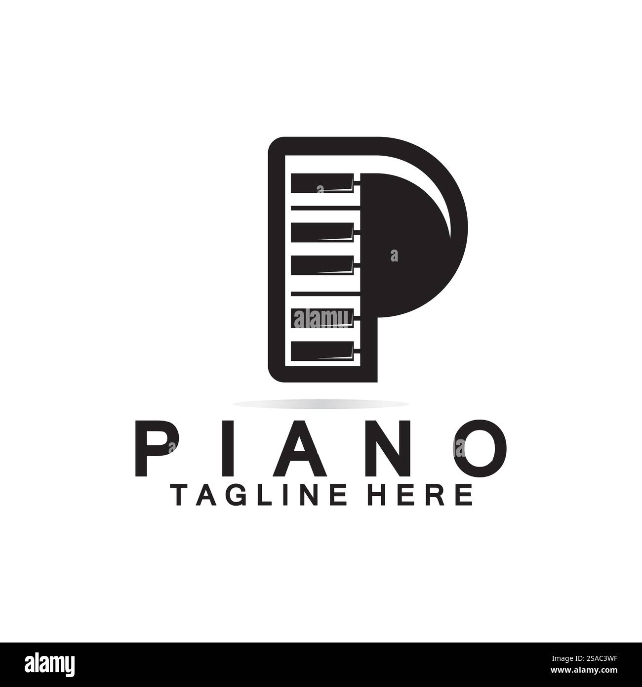 Logo Letter P piano. Design creativo lettera P combinazione con tastiera piano per pianoforte Logo. Illustrazione Vettoriale
