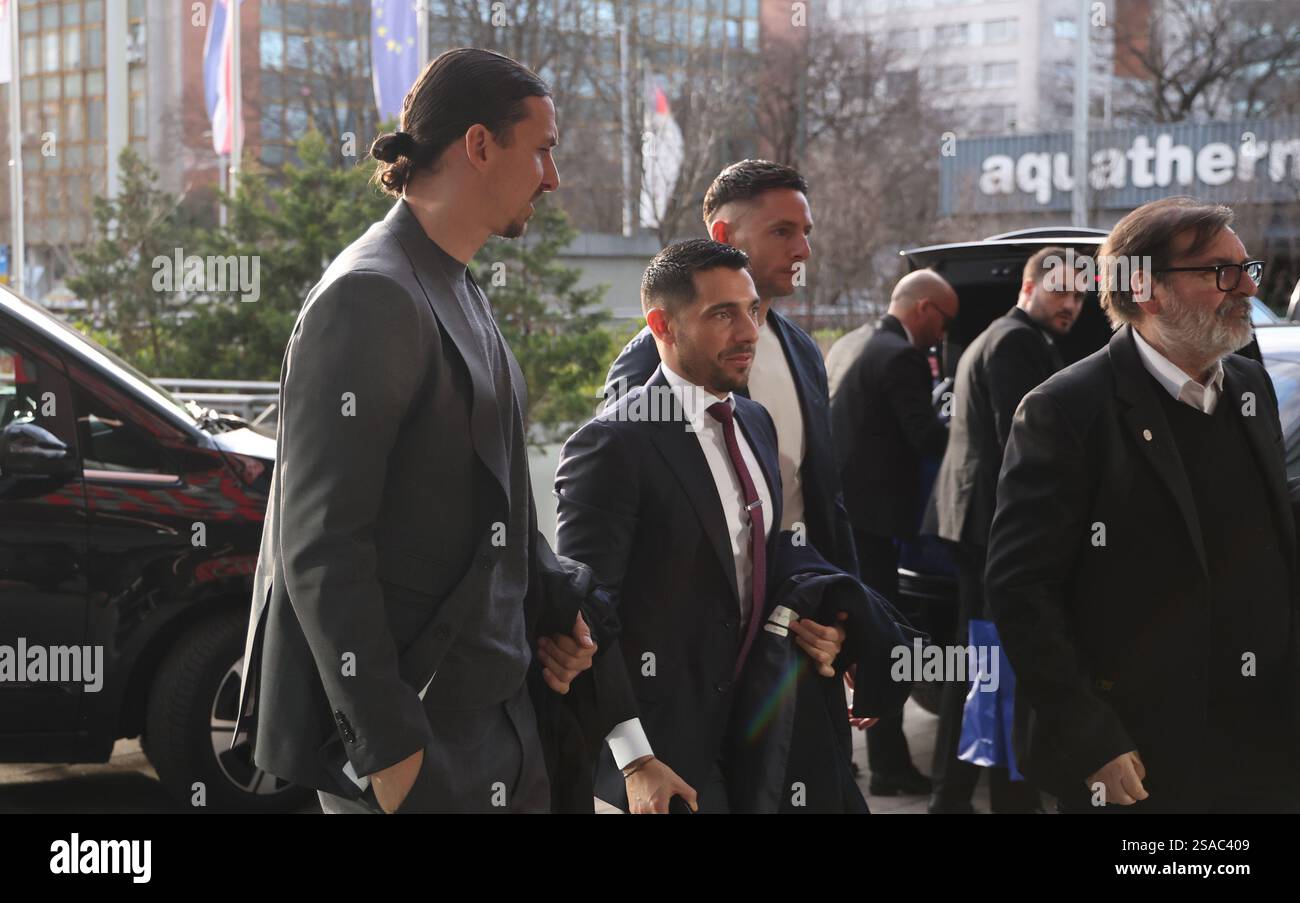 Zagabria, Croazia. 29 gennaio 2025. Un ex calciatore svedese Zlatan Ibrahimovic arriva all'Hilton Garden Inn Hotel, a Zagabria, in Croazia, il 29 gennaio 2025. Foto: Matija Habljak/PIXSELL credito: Pixsell/Alamy Live News Foto Stock