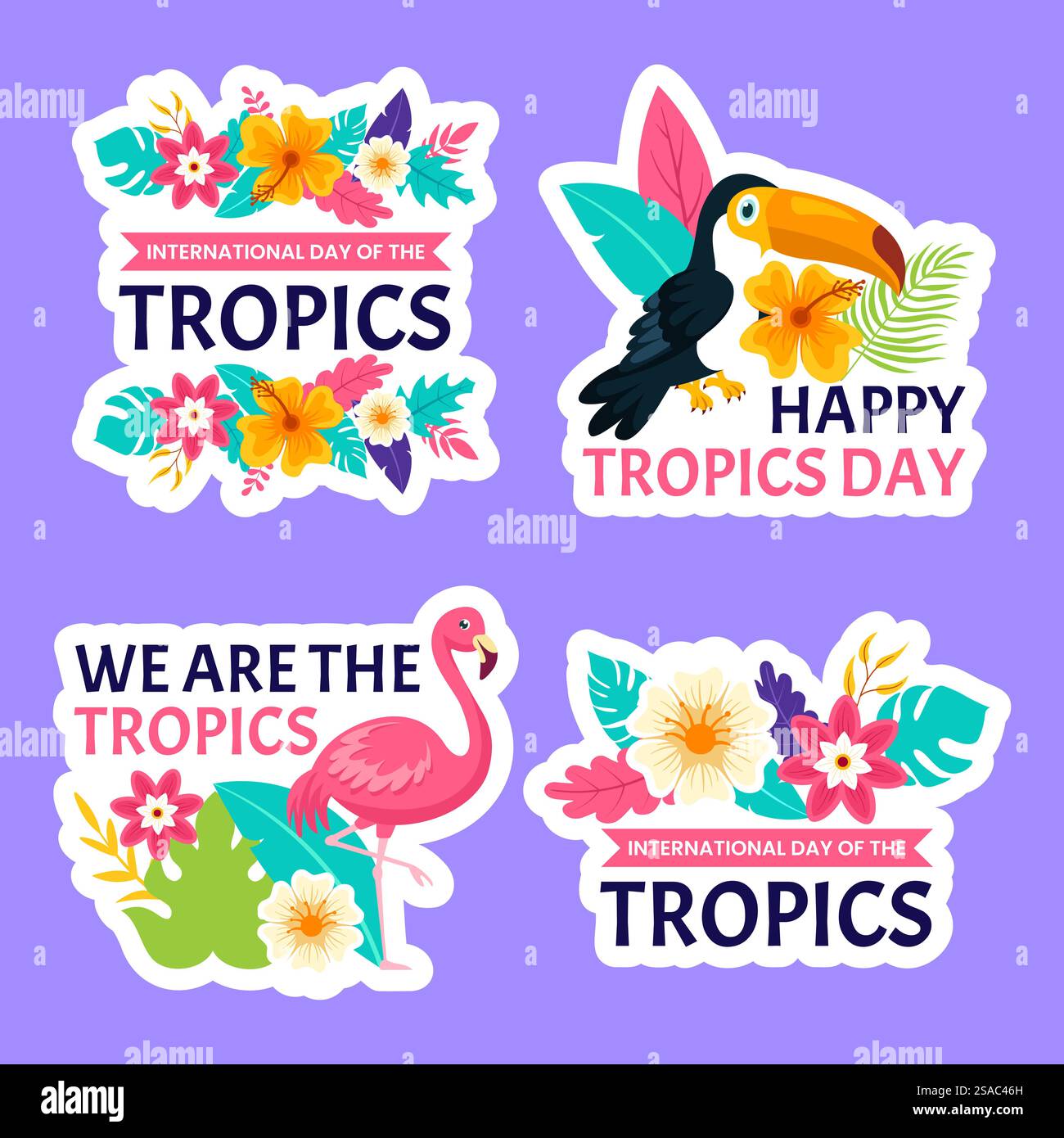 Illustrazione di sfondo dei modelli disegnati a mano di un'etichetta per i tropici Day Label Flat Cartoon Illustrazione Vettoriale