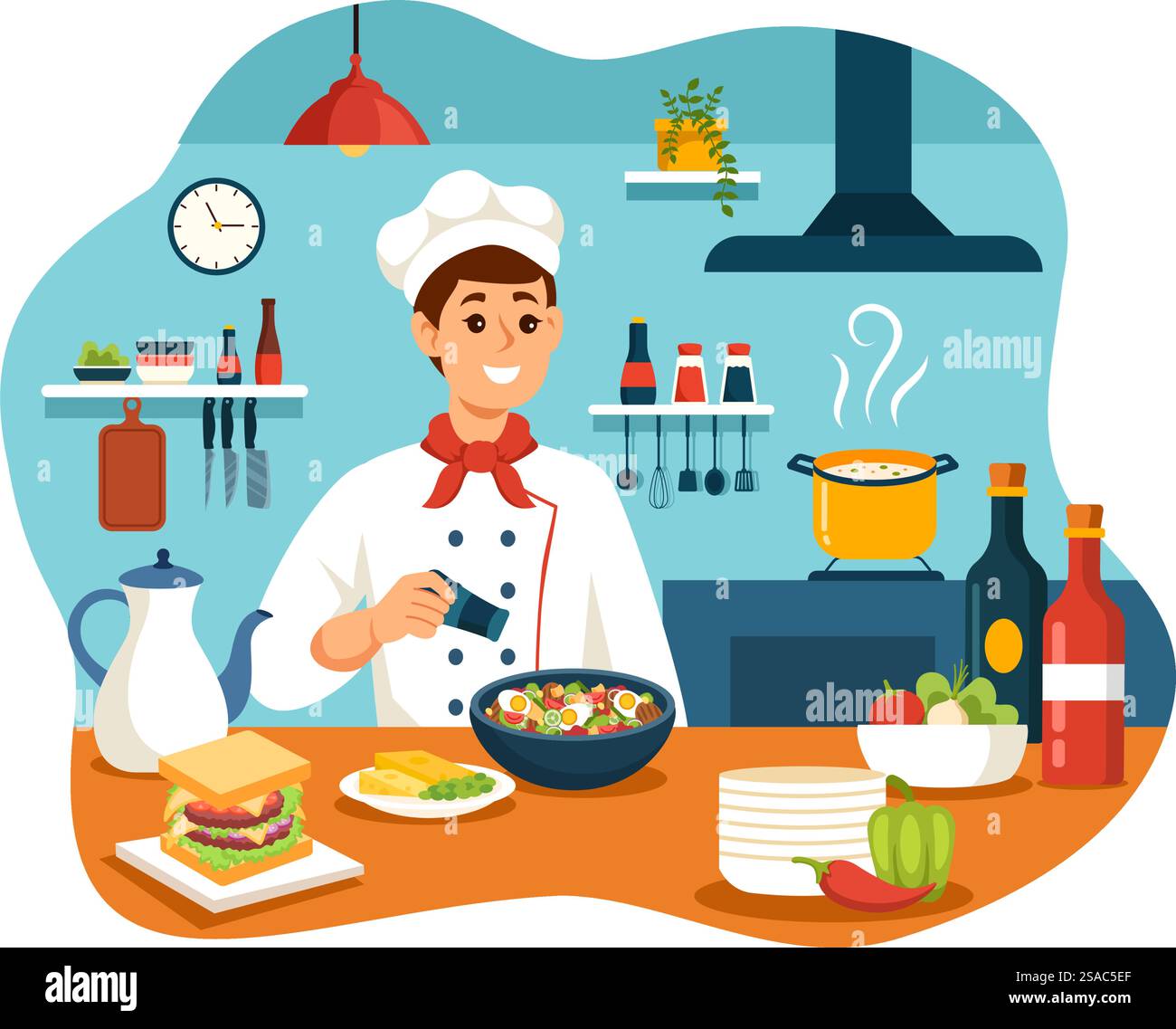 Cucina francese ristorante Vector illustrazione con vari piatti tradizionali o nazionali della Francia su sfondo di cartone animato piatto Illustrazione Vettoriale