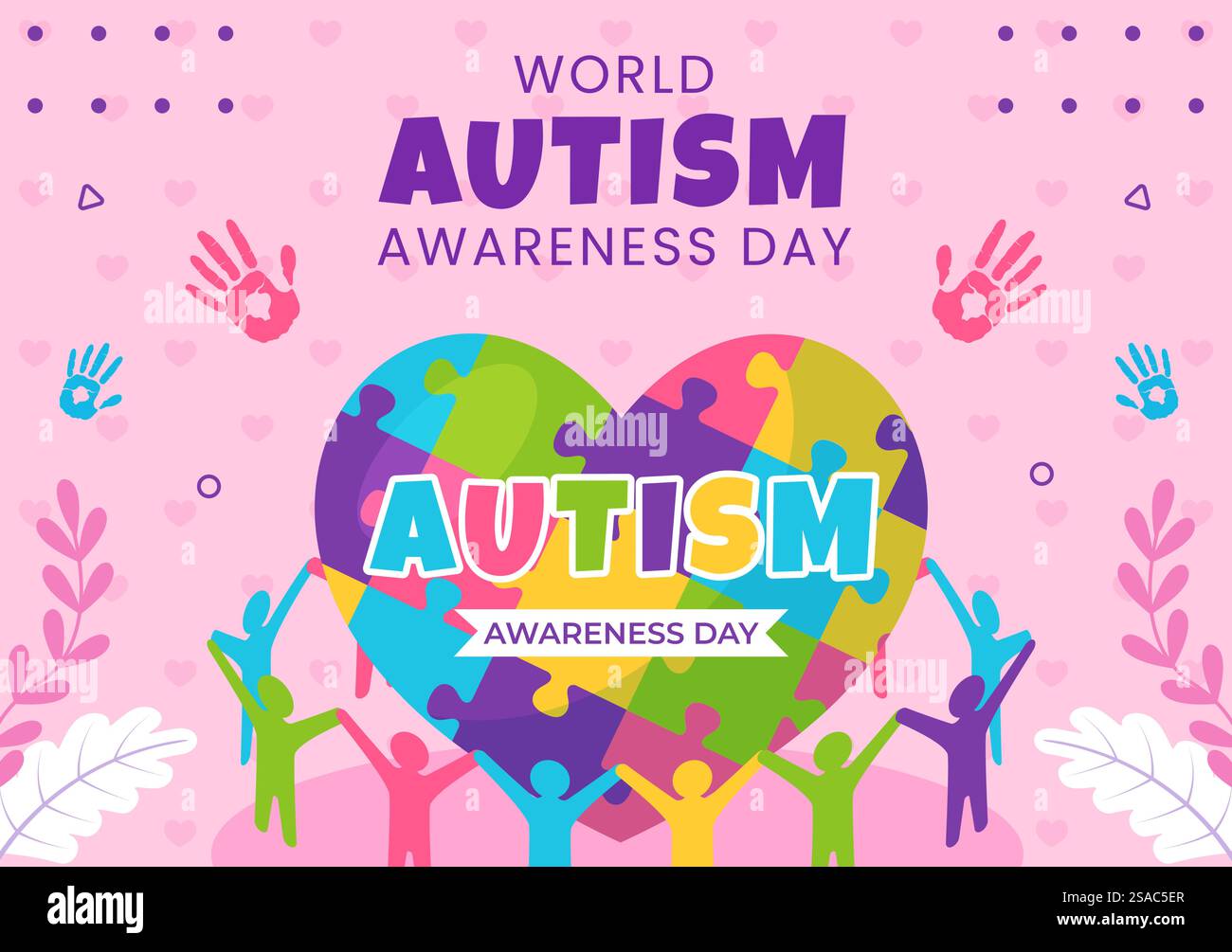 Giornata di sensibilizzazione sull'autismo sfondo dei social media Cartoon piatto modelli disegnati a mano illustrazione Illustrazione Vettoriale