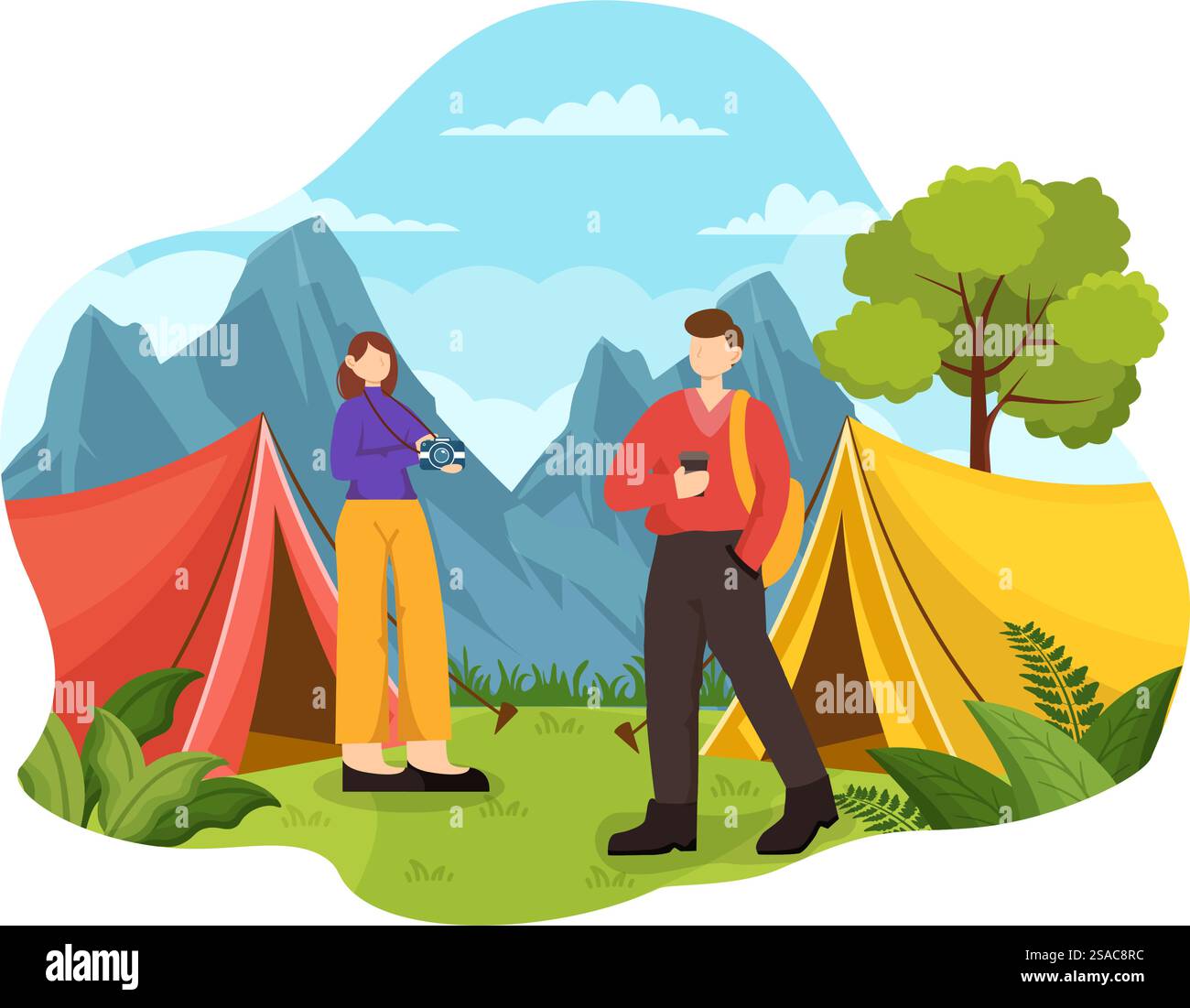 Attività all'aperto illustrazione vettoriale con relax con picnic, attività ricreative durante il fine settimana e attività ricreative attive con disegno di sfondo di un cartone animato piatto Illustrazione Vettoriale