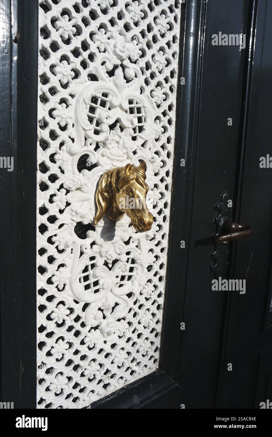 Porta con testa di cavallo dorata Foto Stock