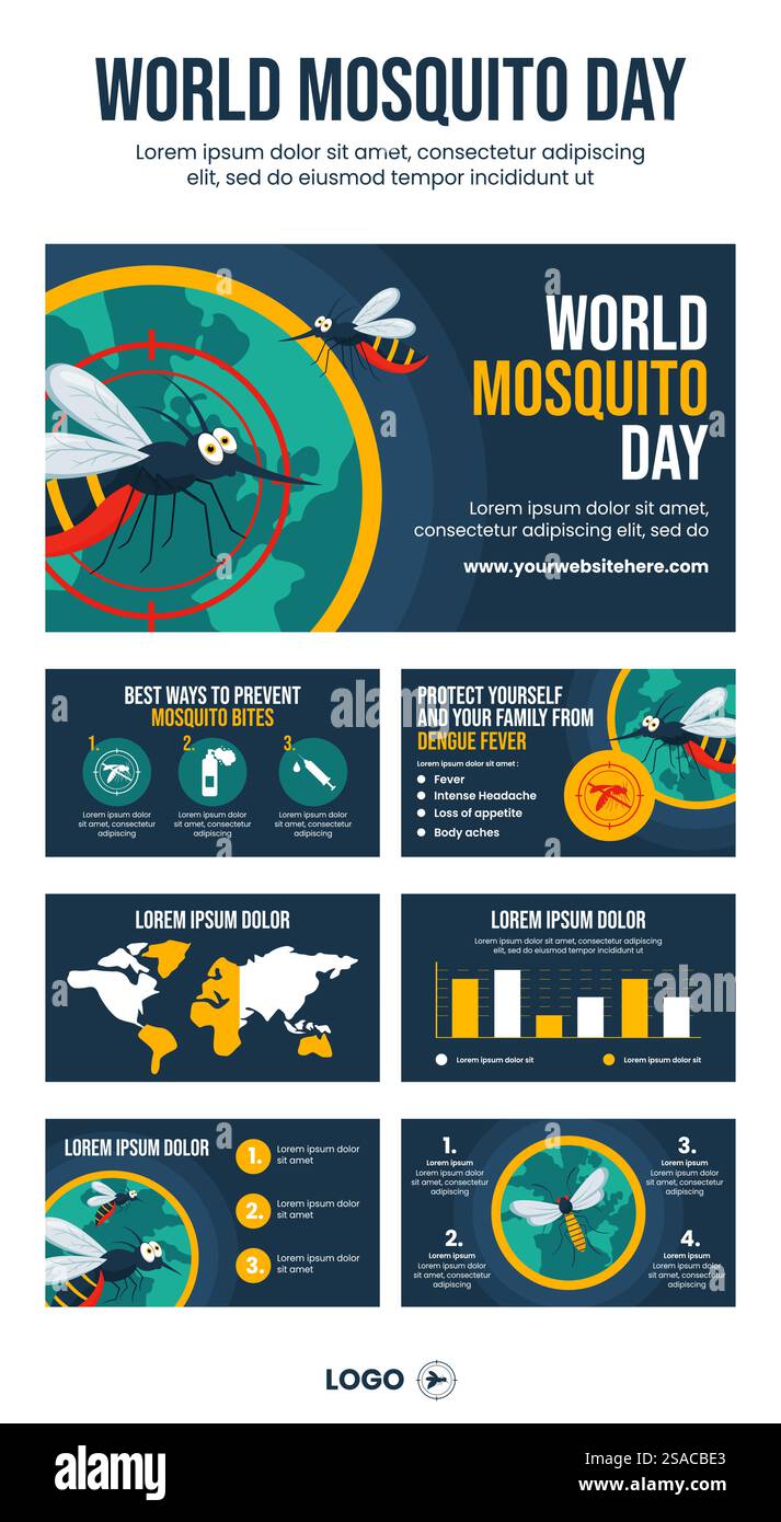 Mosquito Day Infografica Flat Cartoon modelli disegnati a mano illustrazione di sfondo Illustrazione Vettoriale