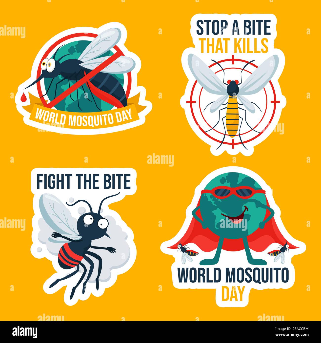 Illustrazione di sfondo per l'etichetta del giorno della zanzara, fumetto piatto, modelli disegnati a mano Illustrazione Vettoriale