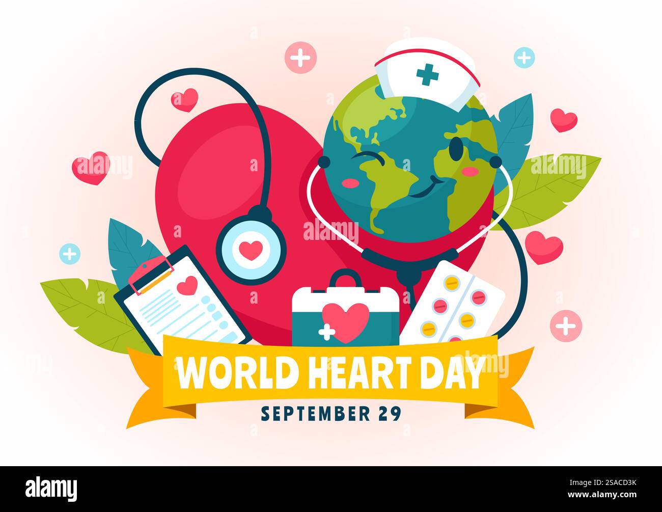 Illustrazione vettoriale della giornata mondiale del cuore il 29 settembre per aumentare la consapevolezza sull'importanza della salute, della cura e della prevenzione delle malattie in background Illustrazione Vettoriale