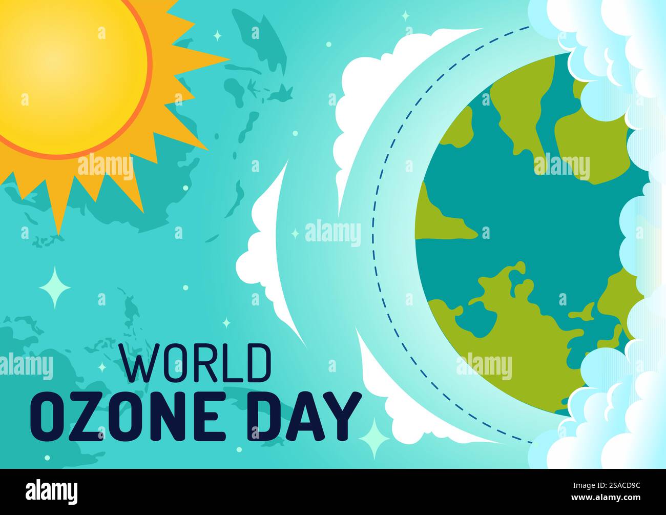 Illustrazione vettoriale della giornata mondiale dell'ozono il 16 settembre per sensibilizzare l'opinione pubblica sullo strato terrestre e sulla protezione dell'ambiente su sfondo piatto Illustrazione Vettoriale