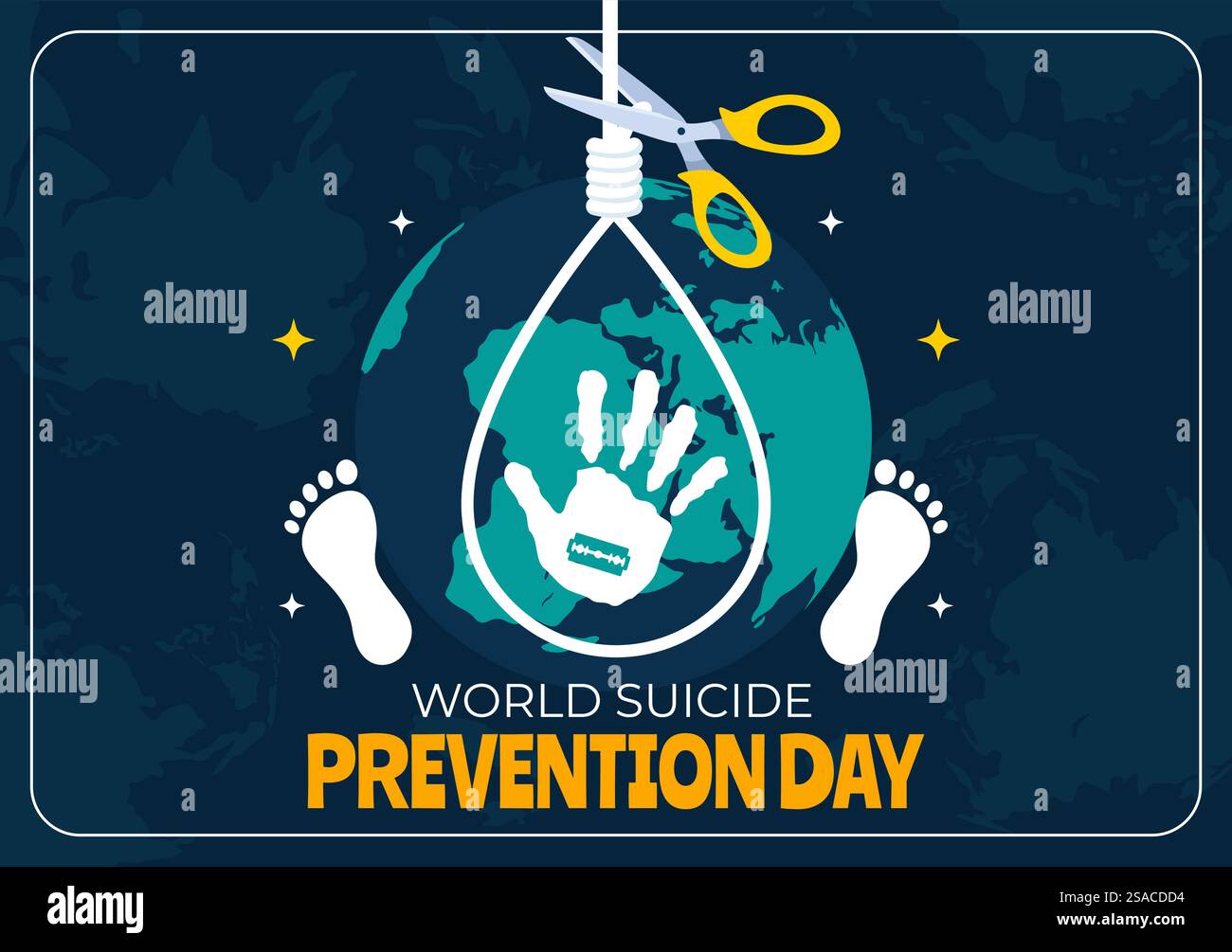 Illustrazione vettoriale della giornata mondiale della prevenzione del suicidio il 10 settembre con una corda sospesa e le mani per prevenire i suicidi in uno sfondo di cartone animato piatto Illustrazione Vettoriale