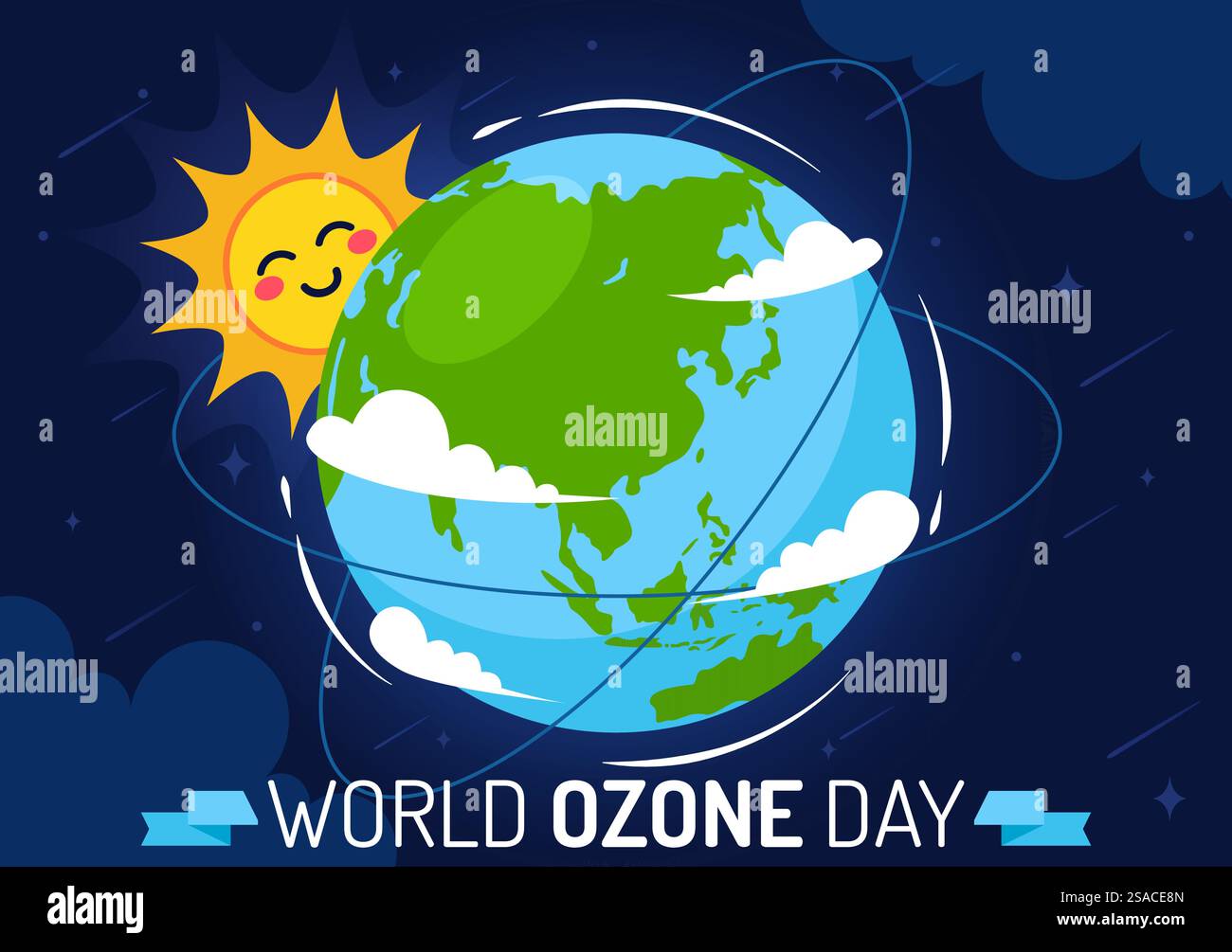 Illustrazione vettoriale della giornata mondiale dell'ozono il 16 settembre per sensibilizzare l'opinione pubblica sullo strato terrestre e sulla protezione dell'ambiente su sfondo piatto Illustrazione Vettoriale