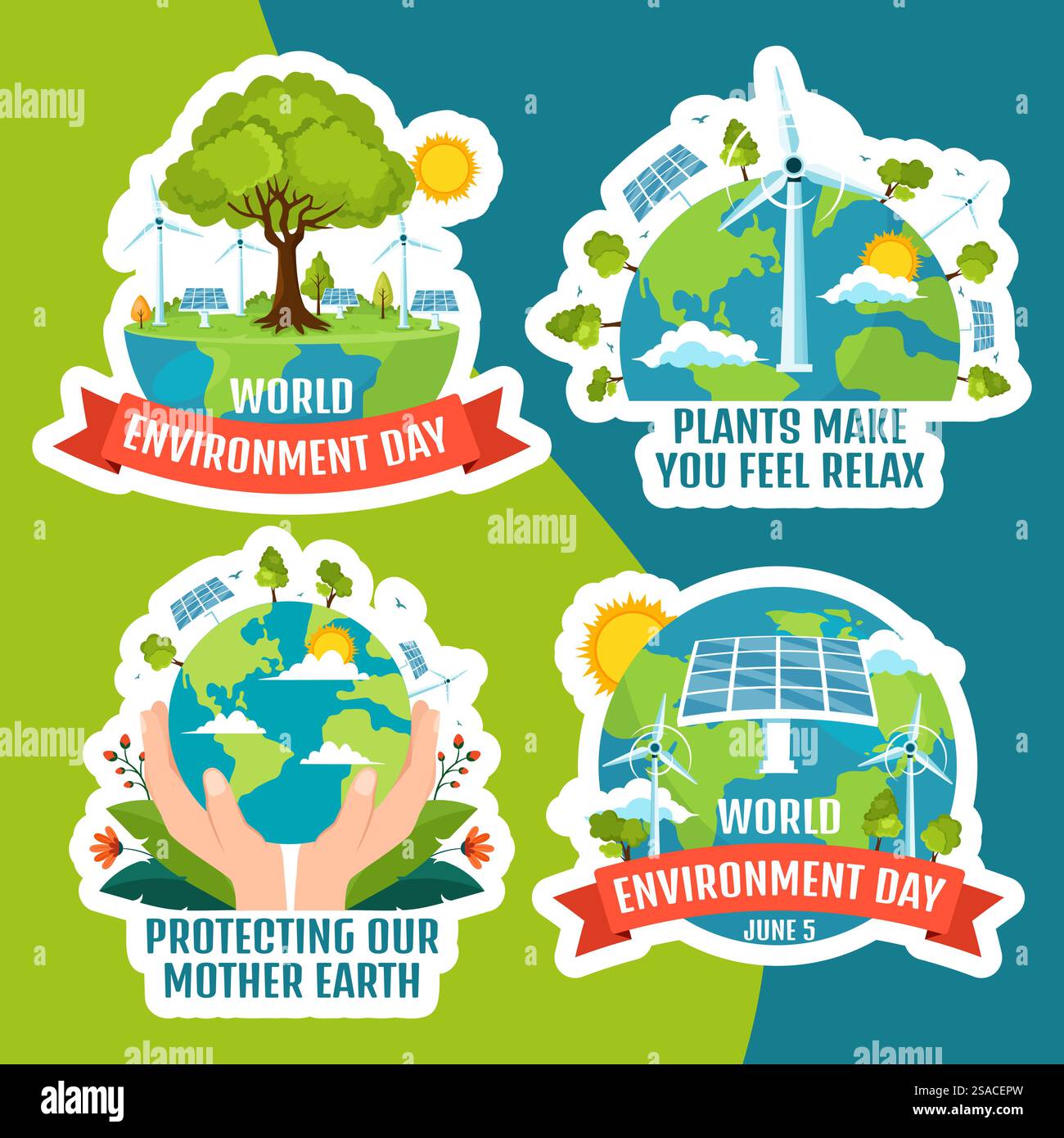 Illustrazione di sfondo dei modelli disegnati a mano per l'etichetta giorno dell'ambiente Illustrazione Vettoriale