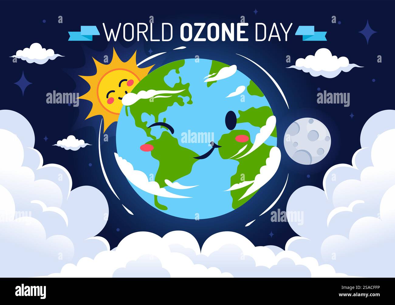Illustrazione vettoriale della giornata mondiale dell'ozono il 16 settembre per sensibilizzare l'opinione pubblica sullo strato terrestre e sulla protezione dell'ambiente su sfondo piatto Illustrazione Vettoriale