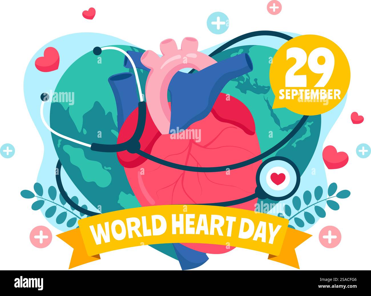 Illustrazione vettoriale della giornata mondiale del cuore il 29 settembre per aumentare la consapevolezza sull'importanza della salute, della cura e della prevenzione delle malattie in background Illustrazione Vettoriale