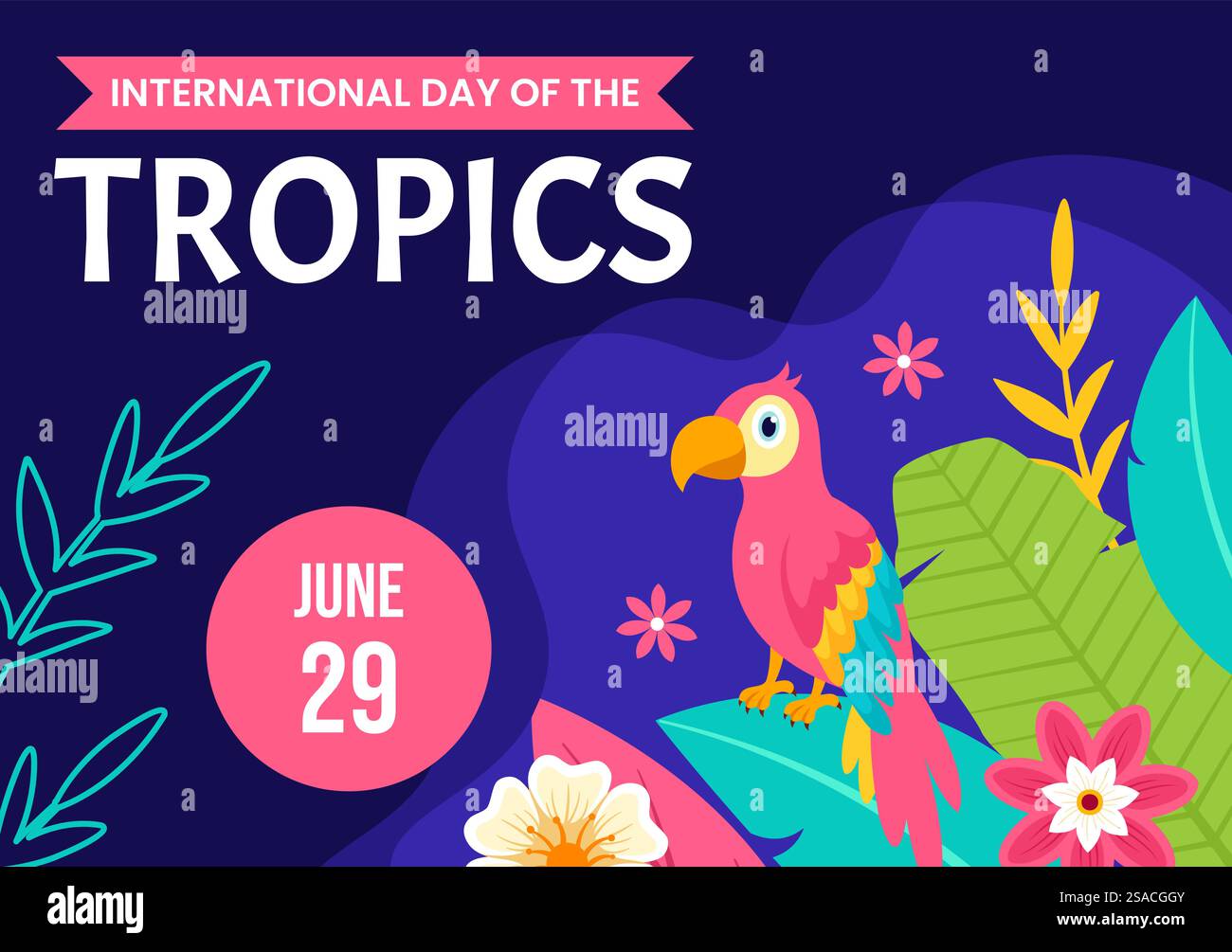 Illustrazione dei modelli disegnati a mano su sfondo dei social media di Tropics Day Illustrazione Vettoriale