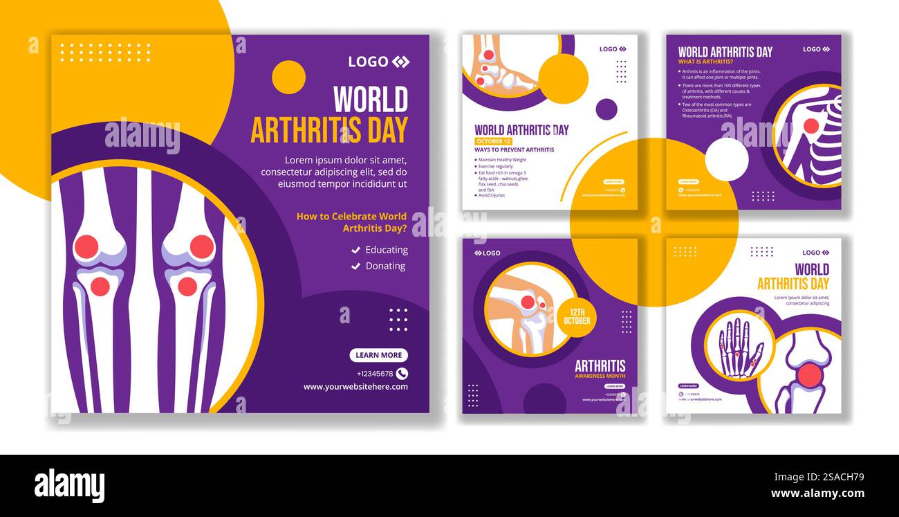 Arthritis Day Social Media Post Flat Cartoon Hand Drawn Templates background Illustration Illustrazione Vettoriale