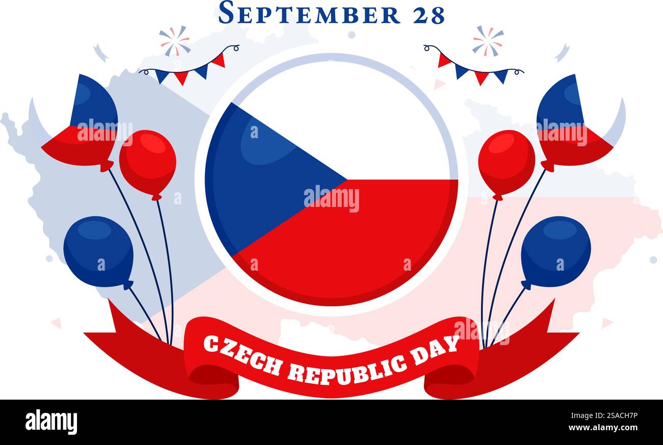 Felice illustrazione vettoriale della Festa Nazionale della Repubblica Ceca il 28 settembre con una bandiera ondulata in celebrazioni e festival sfondo di cartone animato in stile piatto Illustrazione Vettoriale