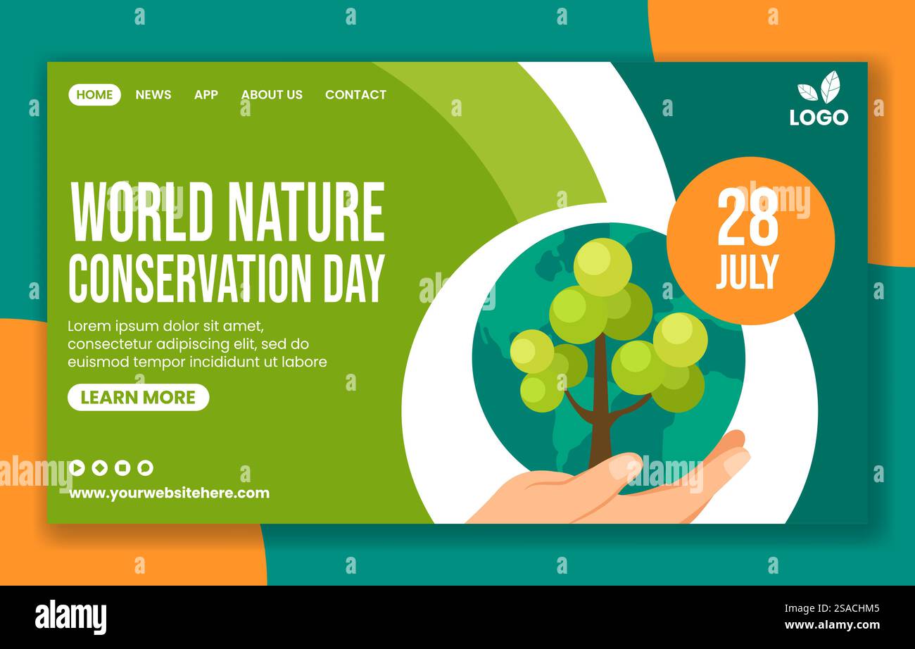 Illustrazione di sfondo della pagina di destinazione dei social media del giorno della conservazione della natura modelli di fumetti Illustrazione Vettoriale