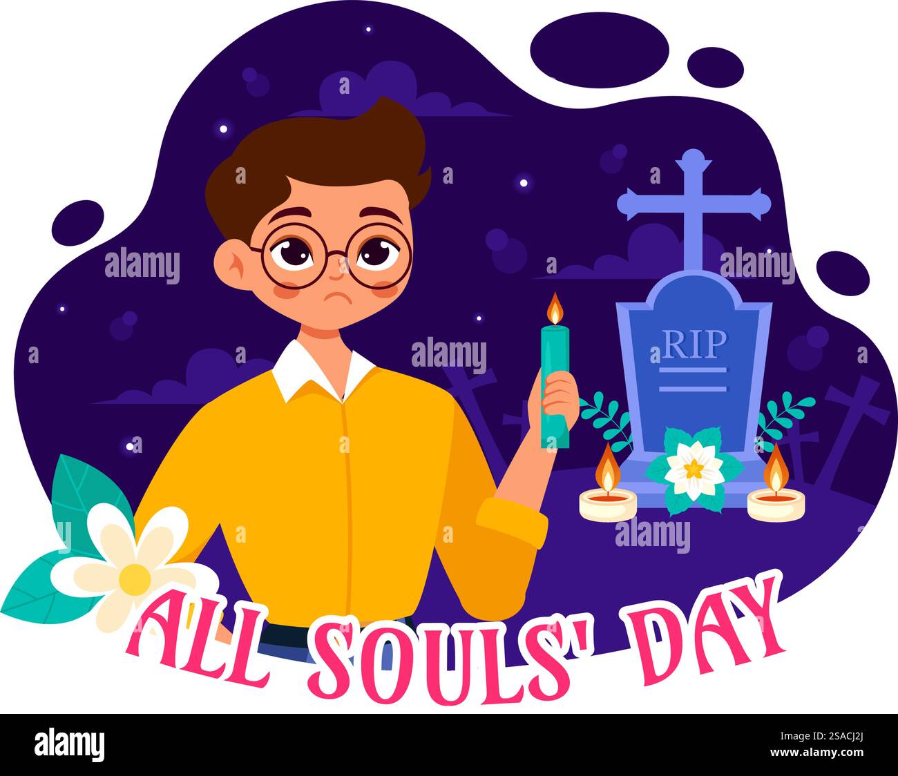 All Souls&rsquo; Day Vector Illustration to Honor e commemorare le anime dei credenti deceduti nella fede cristiana con candele sullo sfondo Illustrazione Vettoriale