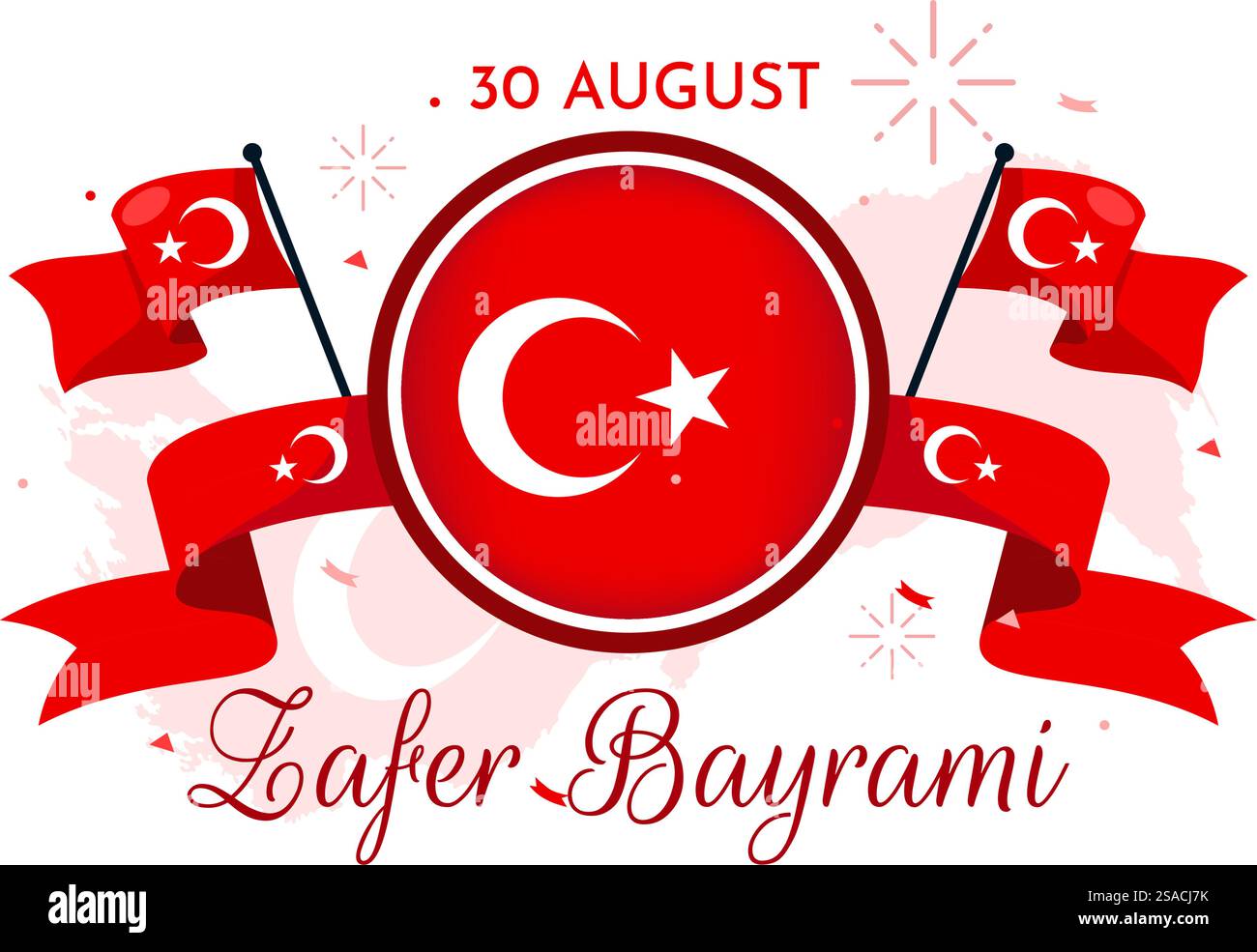 Illustrazione vettoriale di Zafer Bayrami. Traduzione: Agosto 30 celebrazione della Vittoria e giornata Nazionale in Turchia. Con indicatore ondulazione su sfondo piatto Illustrazione Vettoriale