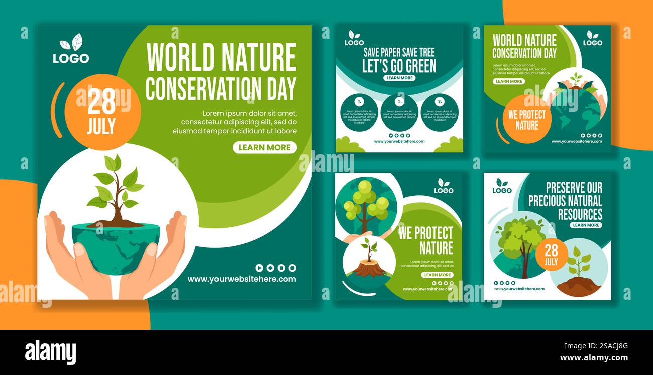 Nature Conservation Day Social Media Post Cartoon Hand Drawn Templates background Illustration Illustrazione Vettoriale