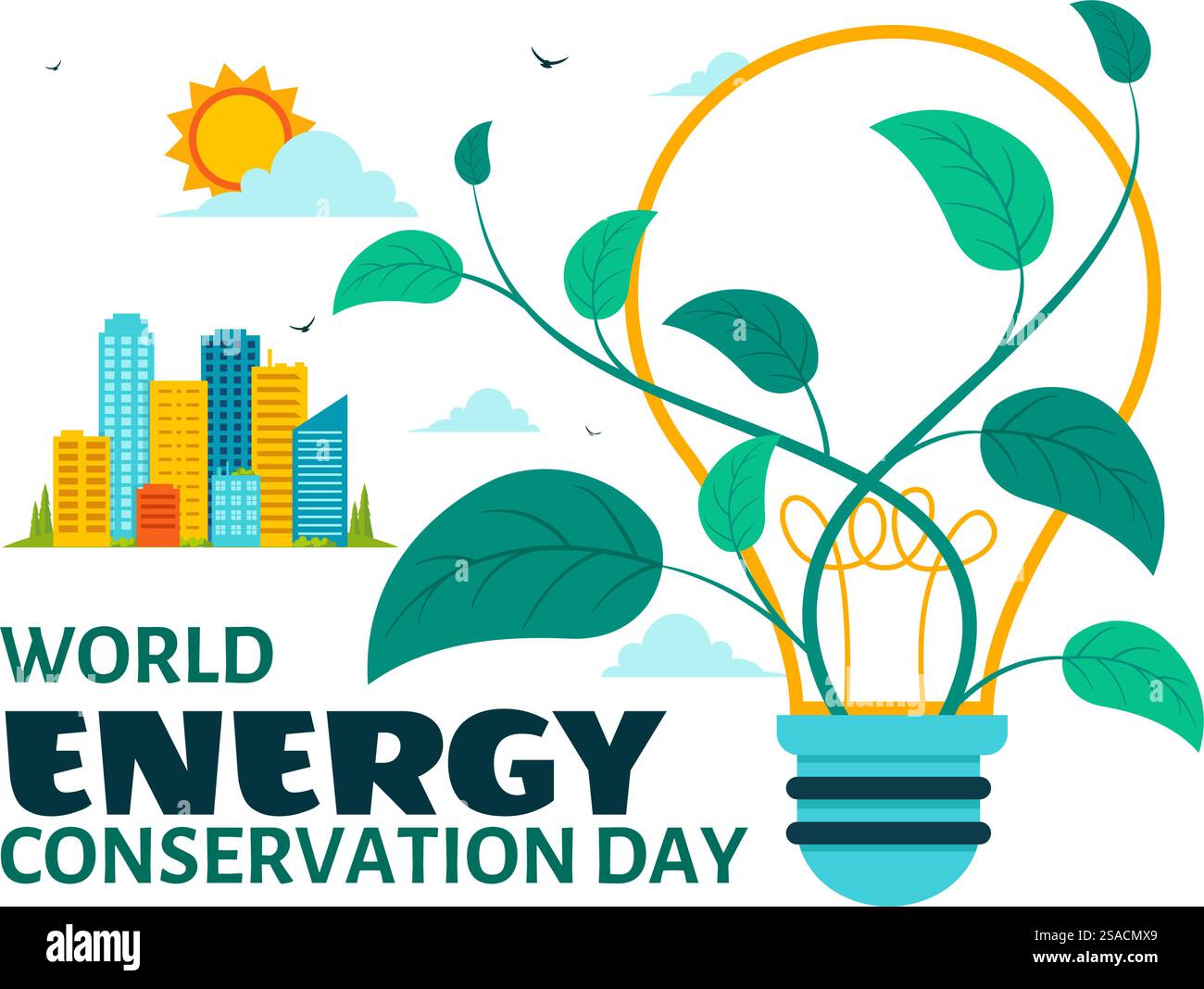 World Energy Conservation Day illustrazione vettoriale l'importanza di salvare il pianeta con una lampada e una Terra ecocompatibili Illustrazione Vettoriale