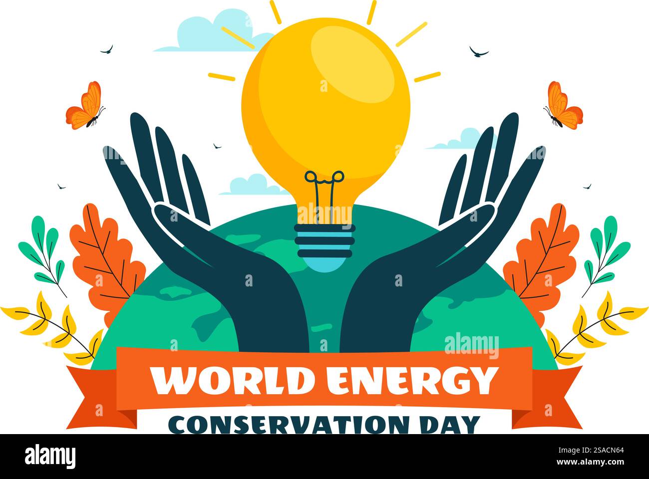 World Energy Conservation Day illustrazione vettoriale l'importanza di salvare il pianeta con una lampada e una Terra ecocompatibili Illustrazione Vettoriale