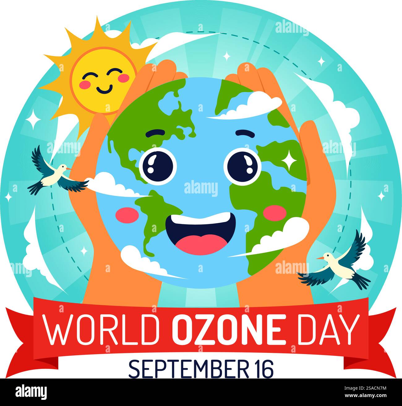Illustrazione vettoriale della giornata mondiale dell'ozono il 16 settembre per sensibilizzare l'opinione pubblica sullo strato terrestre e sulla protezione dell'ambiente su sfondo piatto Illustrazione Vettoriale
