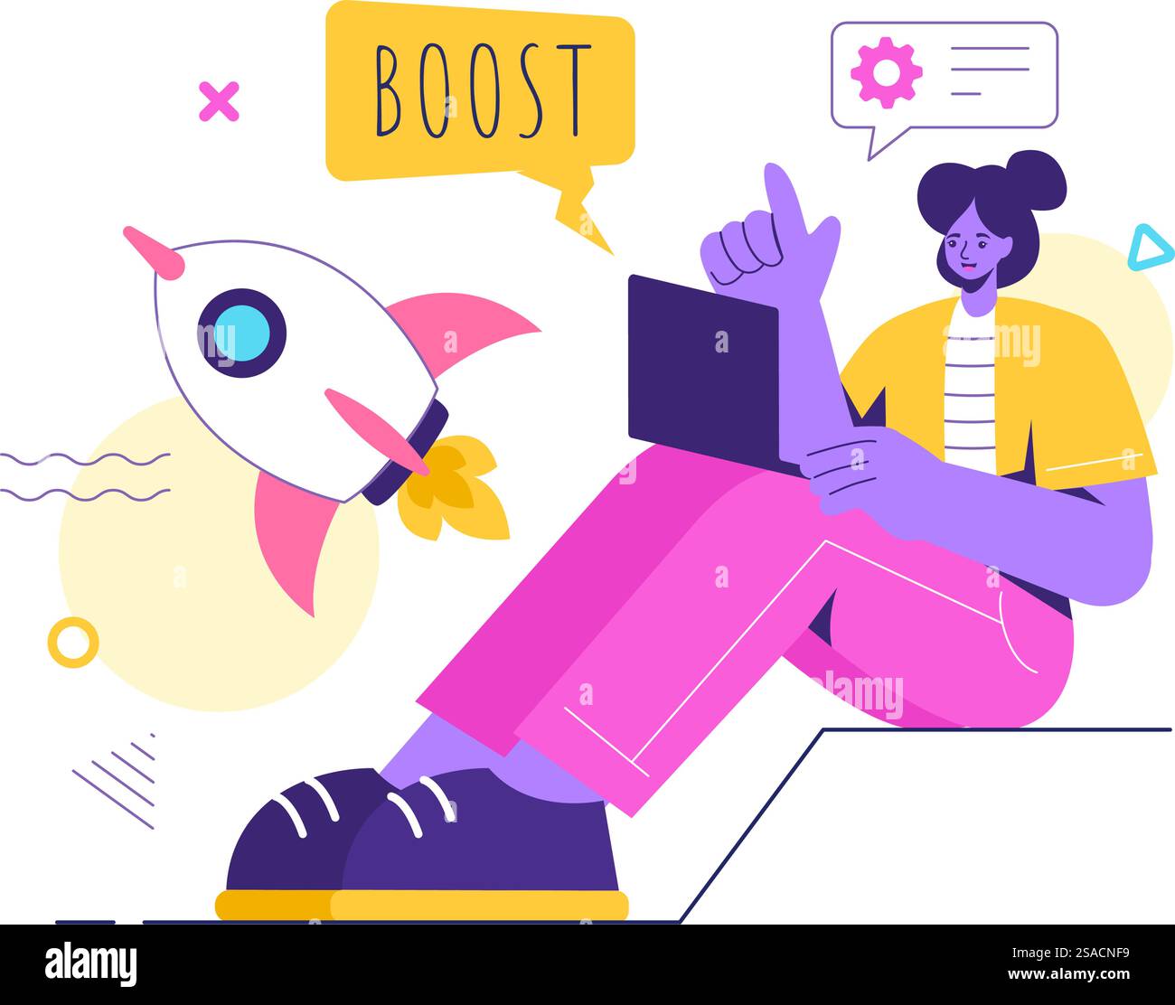 Business Boost Vector Illustration with a Digital Marketing Rocket, Company Career Success in Development and Profit increase on a Flat background Illustrazione Vettoriale