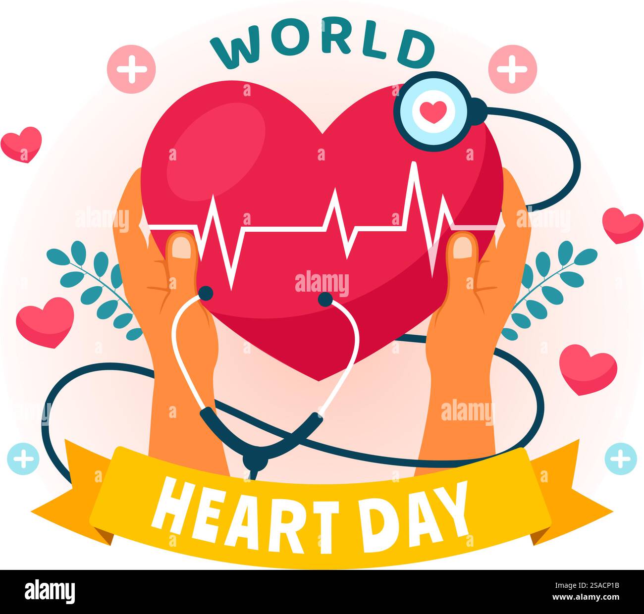 Illustrazione vettoriale della giornata mondiale del cuore il 29 settembre per aumentare la consapevolezza sull'importanza della salute, della cura e della prevenzione delle malattie in background Illustrazione Vettoriale