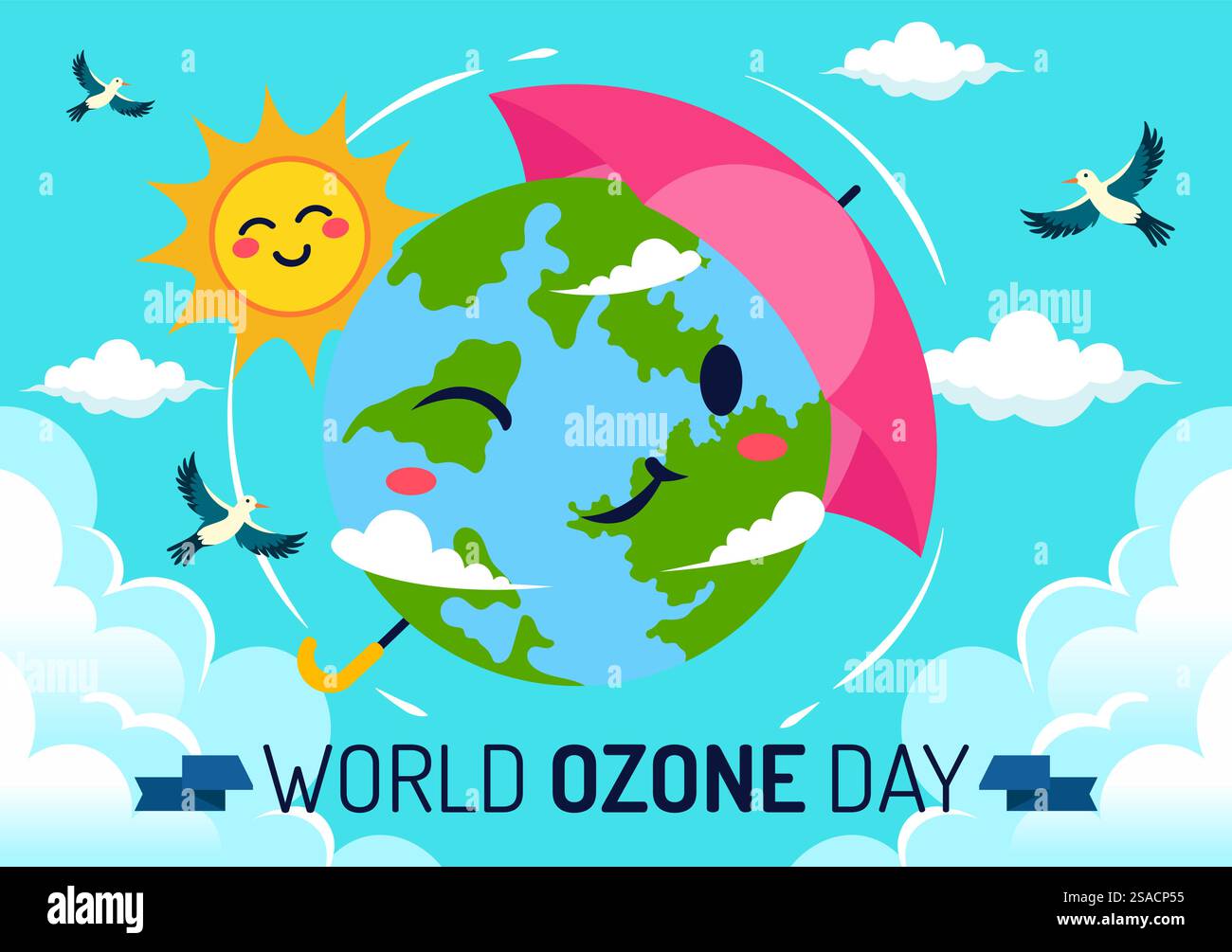 Illustrazione vettoriale della giornata mondiale dell'ozono il 16 settembre per sensibilizzare l'opinione pubblica sullo strato terrestre e sulla protezione dell'ambiente su sfondo piatto Illustrazione Vettoriale