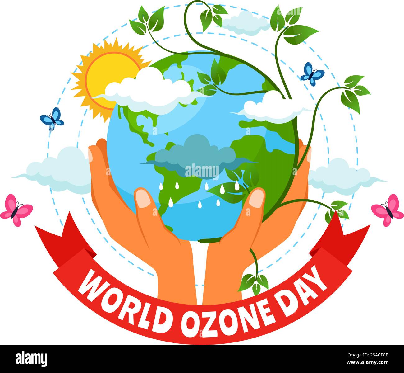 Illustrazione vettoriale della giornata mondiale dell'ozono il 16 settembre per sensibilizzare l'opinione pubblica sullo strato terrestre e sulla protezione dell'ambiente su sfondo piatto Illustrazione Vettoriale