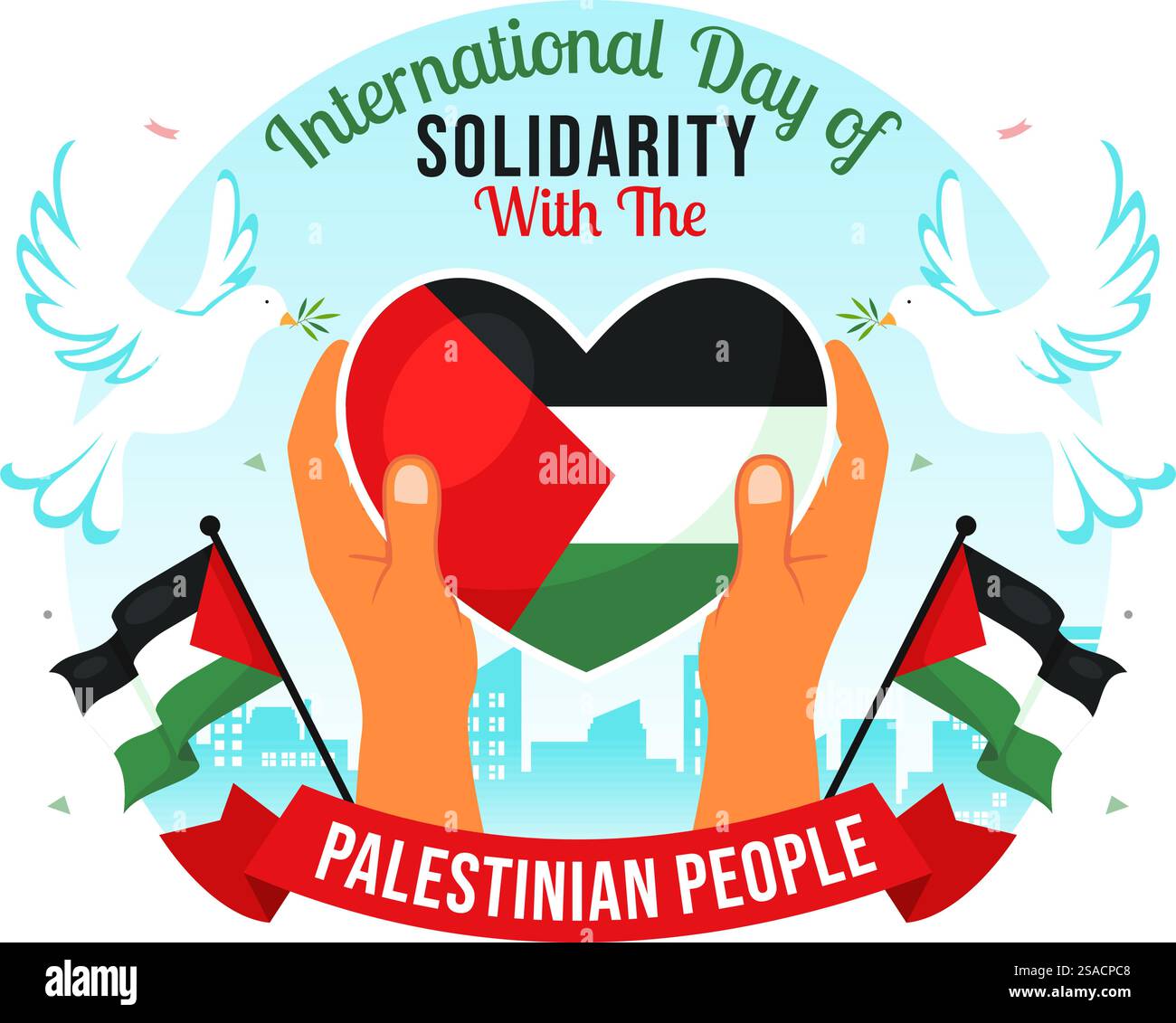 Giornata internazionale di solidarietà con il popolo palestinese illustrazione vettoriale il 29 novembre, con sullo sfondo la bandiera d'ondata della Palestina Illustrazione Vettoriale