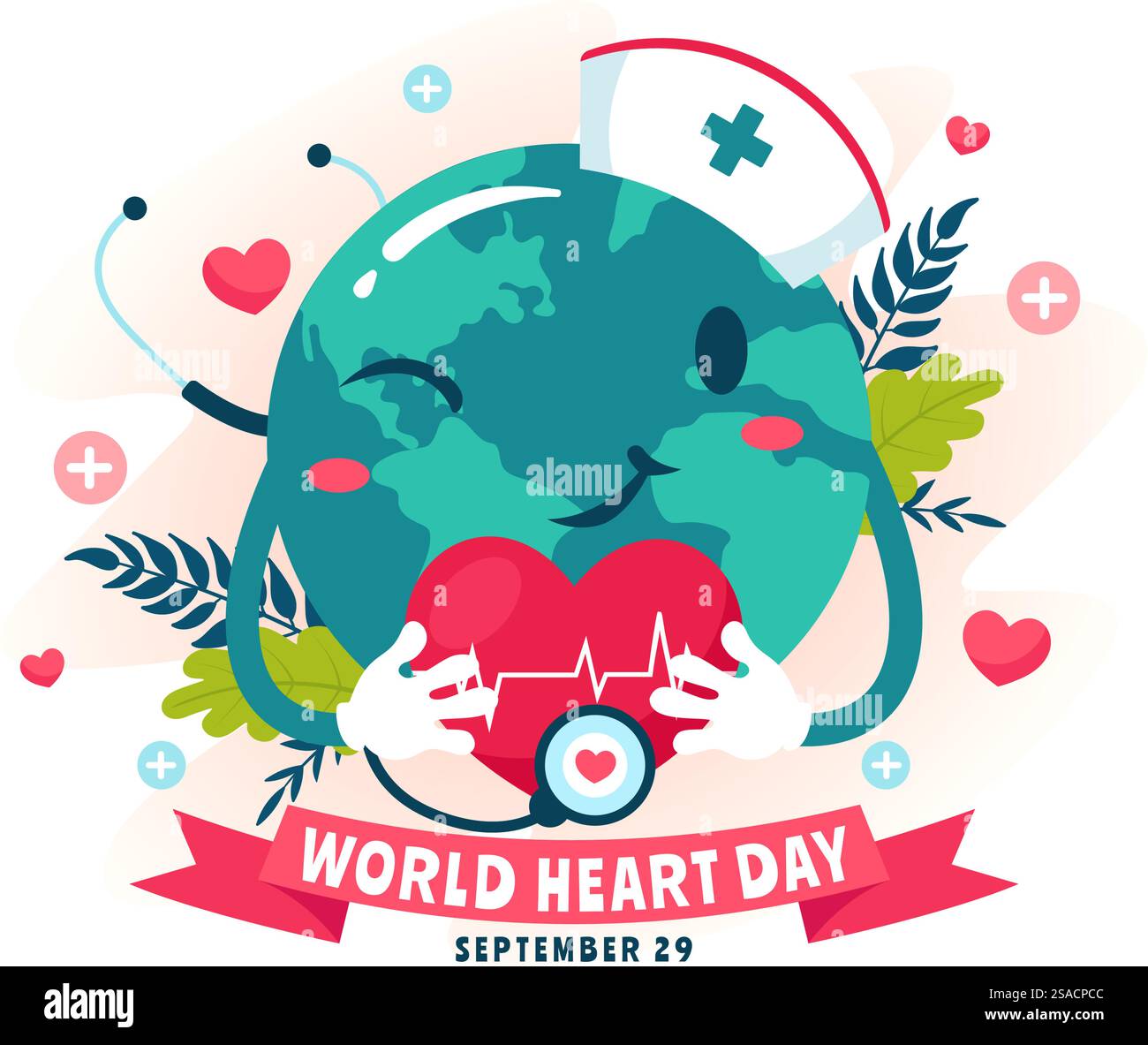 Illustrazione vettoriale della giornata mondiale del cuore il 29 settembre per aumentare la consapevolezza sull'importanza della salute, della cura e della prevenzione delle malattie in background Illustrazione Vettoriale