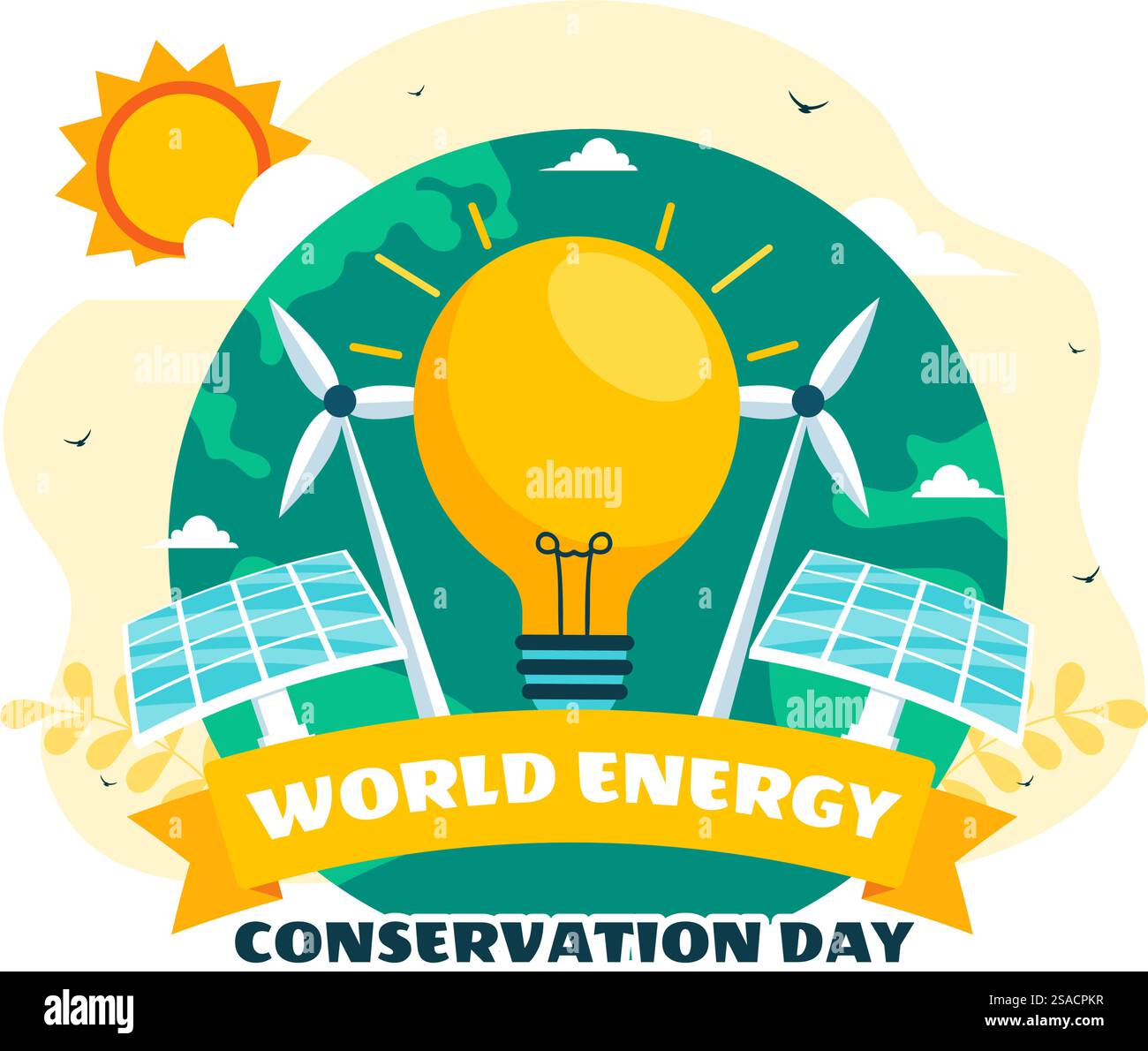 World Energy Conservation Day illustrazione vettoriale l'importanza di salvare il pianeta con una lampada e una Terra ecocompatibili Illustrazione Vettoriale