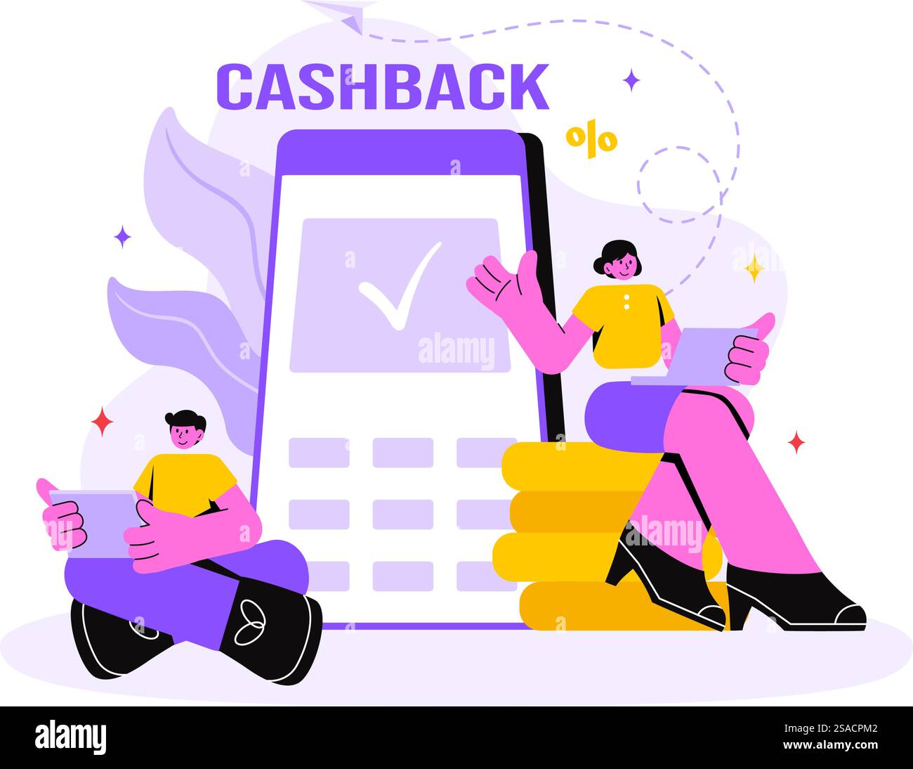 Illustrazione vettoriale cashback con servizio di pagamento finanziario a Money Cashback per un Acquirente su uno sfondo in stile fumetto piatto Illustrazione Vettoriale