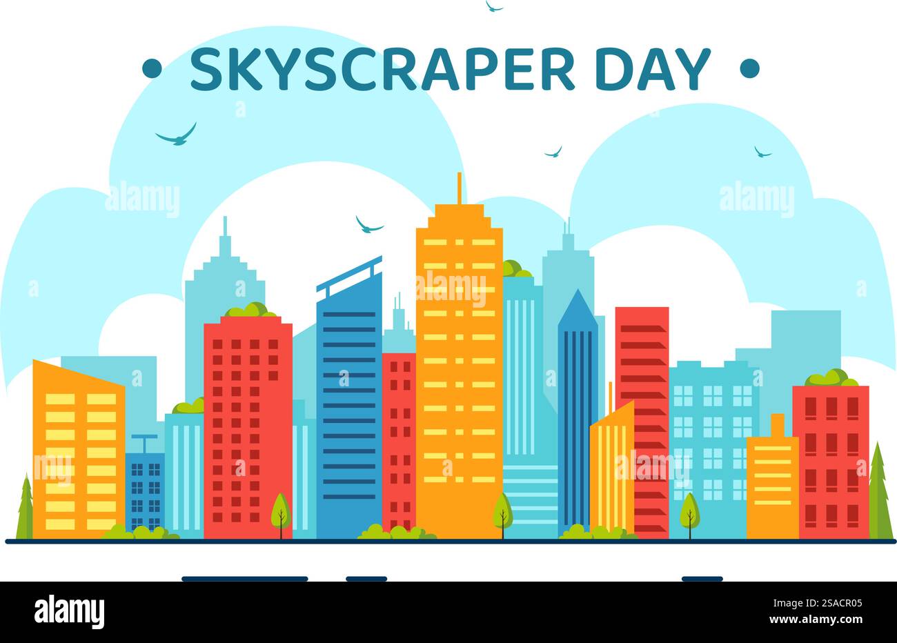 Skyscraper Day Vector Illustration il 3 settembre con infrastrutture cittadine, spazi pubblici, edifici cittadini e grattacieli in uno sfondo piatto Illustrazione Vettoriale
